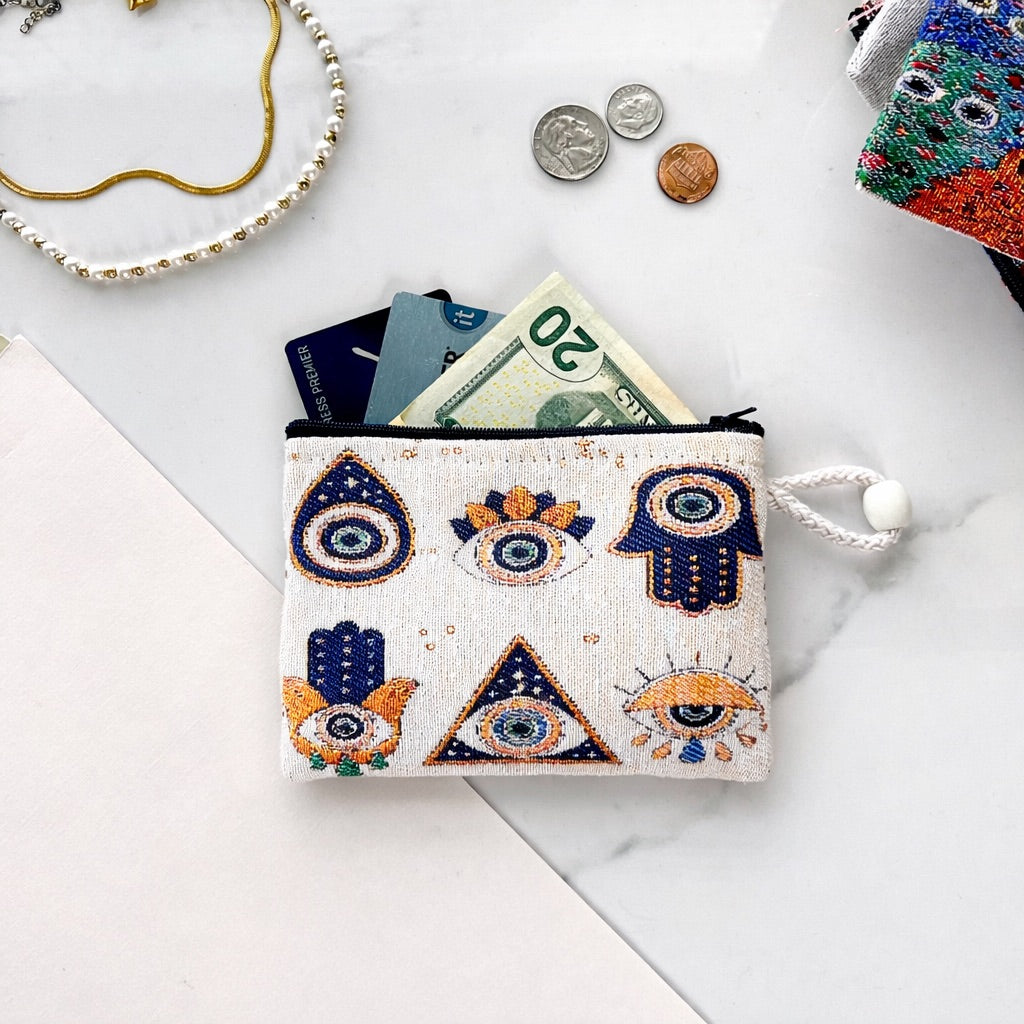 Evil Eye Coin Purse, Bohemian Coin Purse, Fabric Pouch