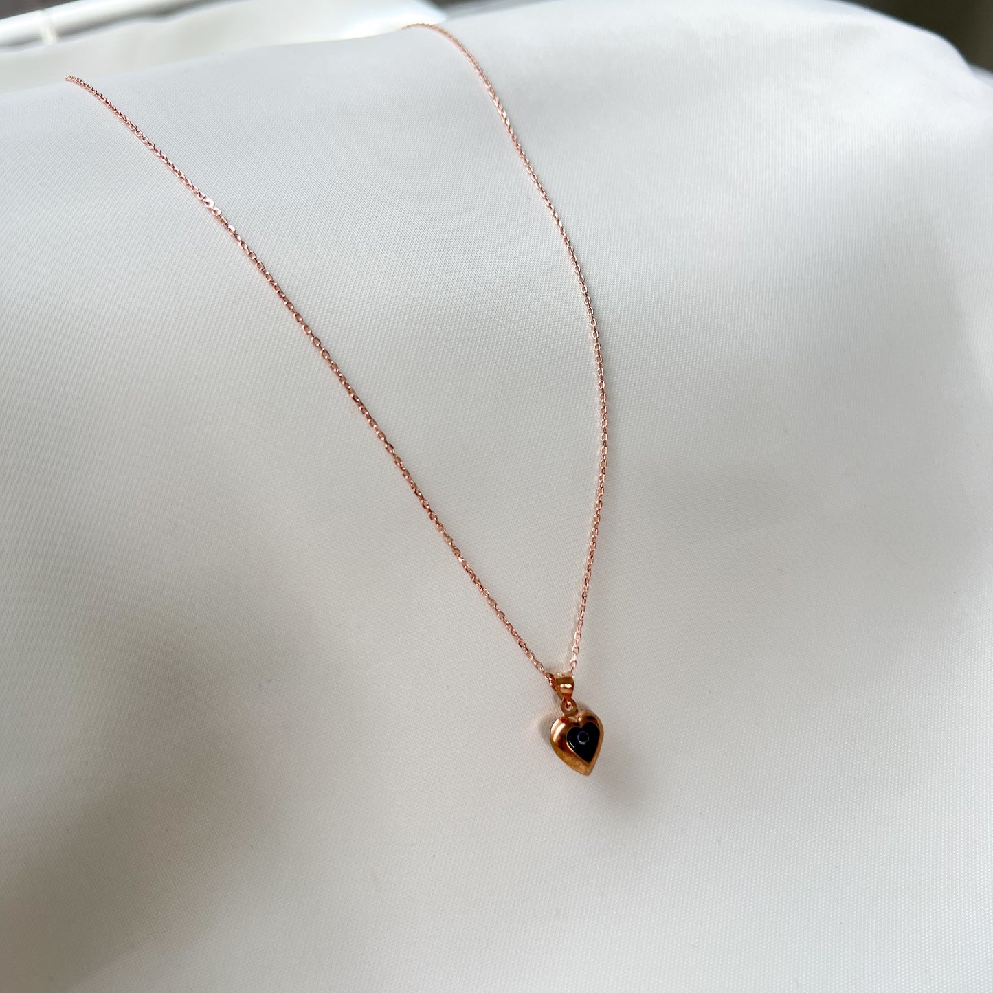 Heart Necklace, 925 Silver Necklace with Evil Eye, Boho Necklace