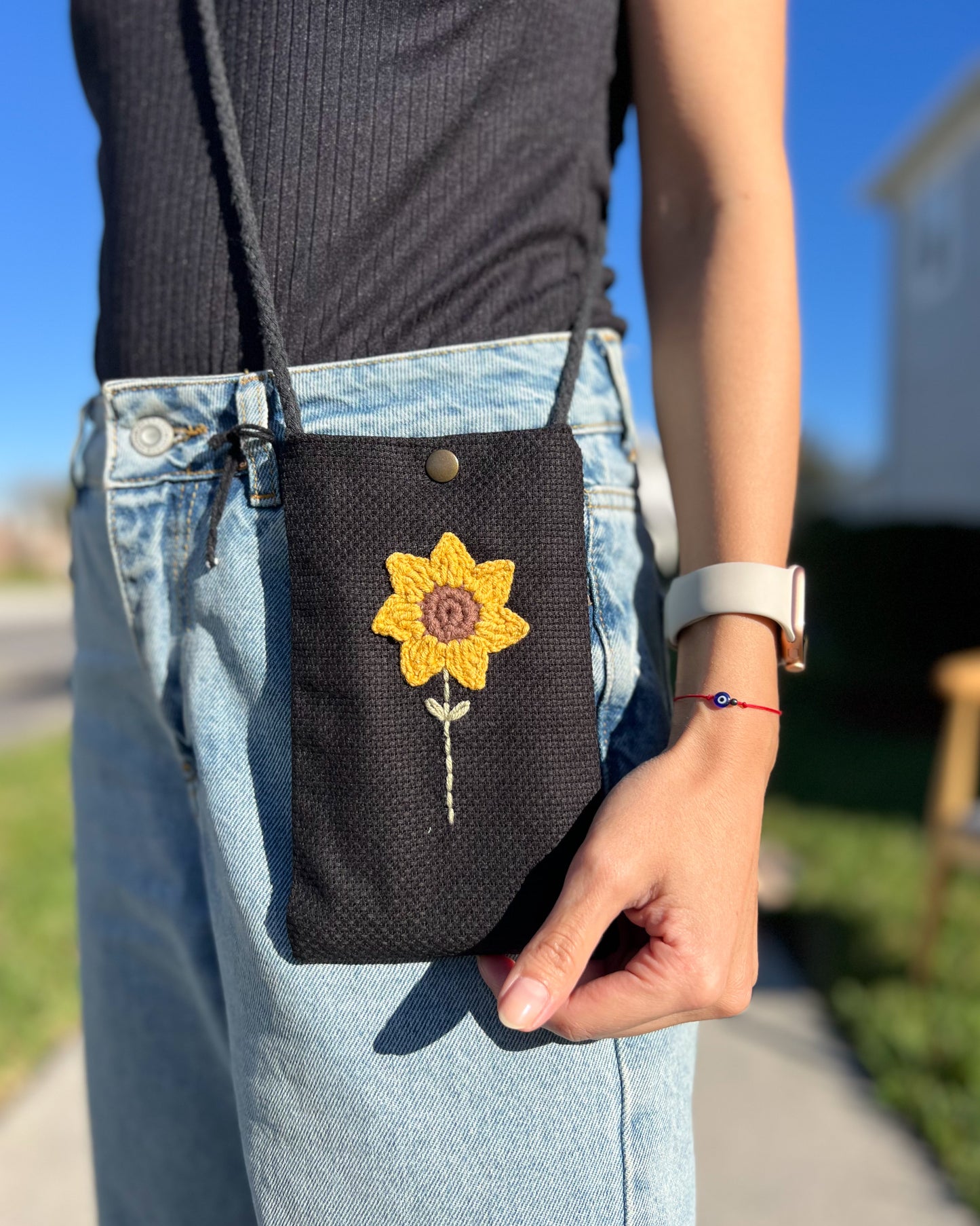 Cute Small Phone Bag, Sunflower Phone Bag, Embroidery Phone Bag