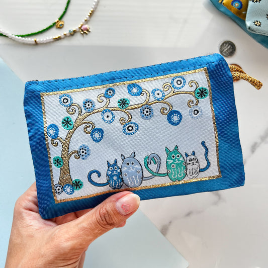 Cute Fabric Pouch, Handmade Zipper Pouch with Cats and Evil Eye