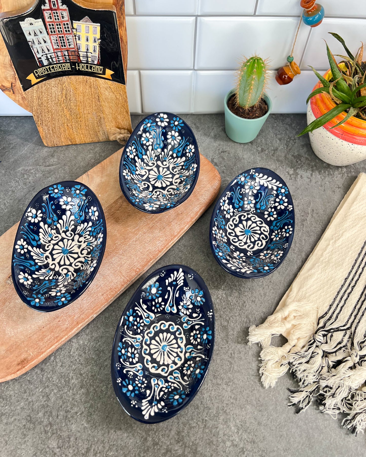 Ocean Color Ceramic Bowls, Mediterranean Design Bowl, Serving Bowl