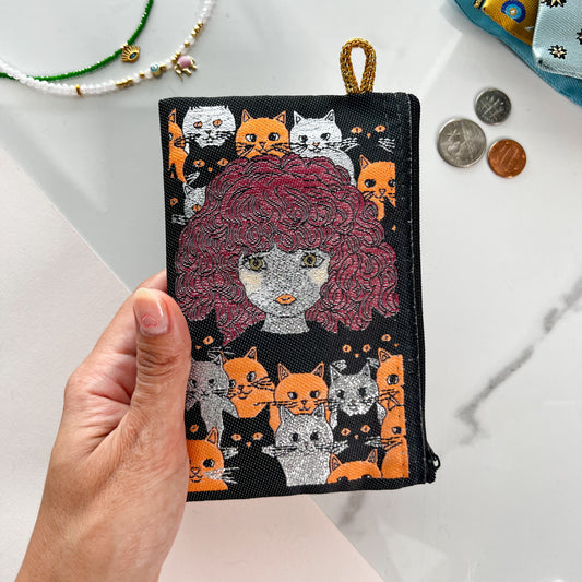 Cute Coin Purse, Cat Design Coin Purse, Handmade Fabric Pouch