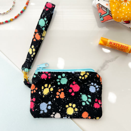 Handmade Fabric Pouch with Wristlet, Cute Zipper Pouch
