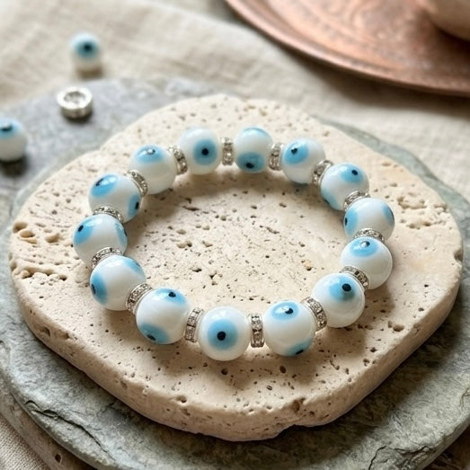 Evil Eye Glass Bead Bracelet, Stretch Bracelet