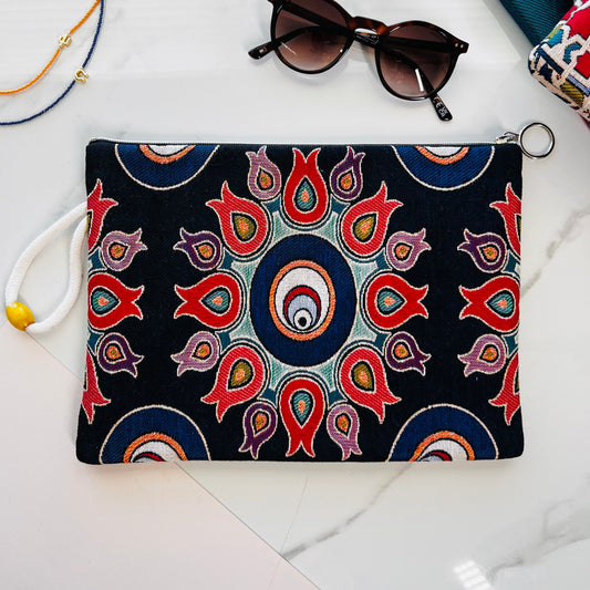 Boho Clutch Purse, Wristlet Wallet, Handcrafted Clutch Bag