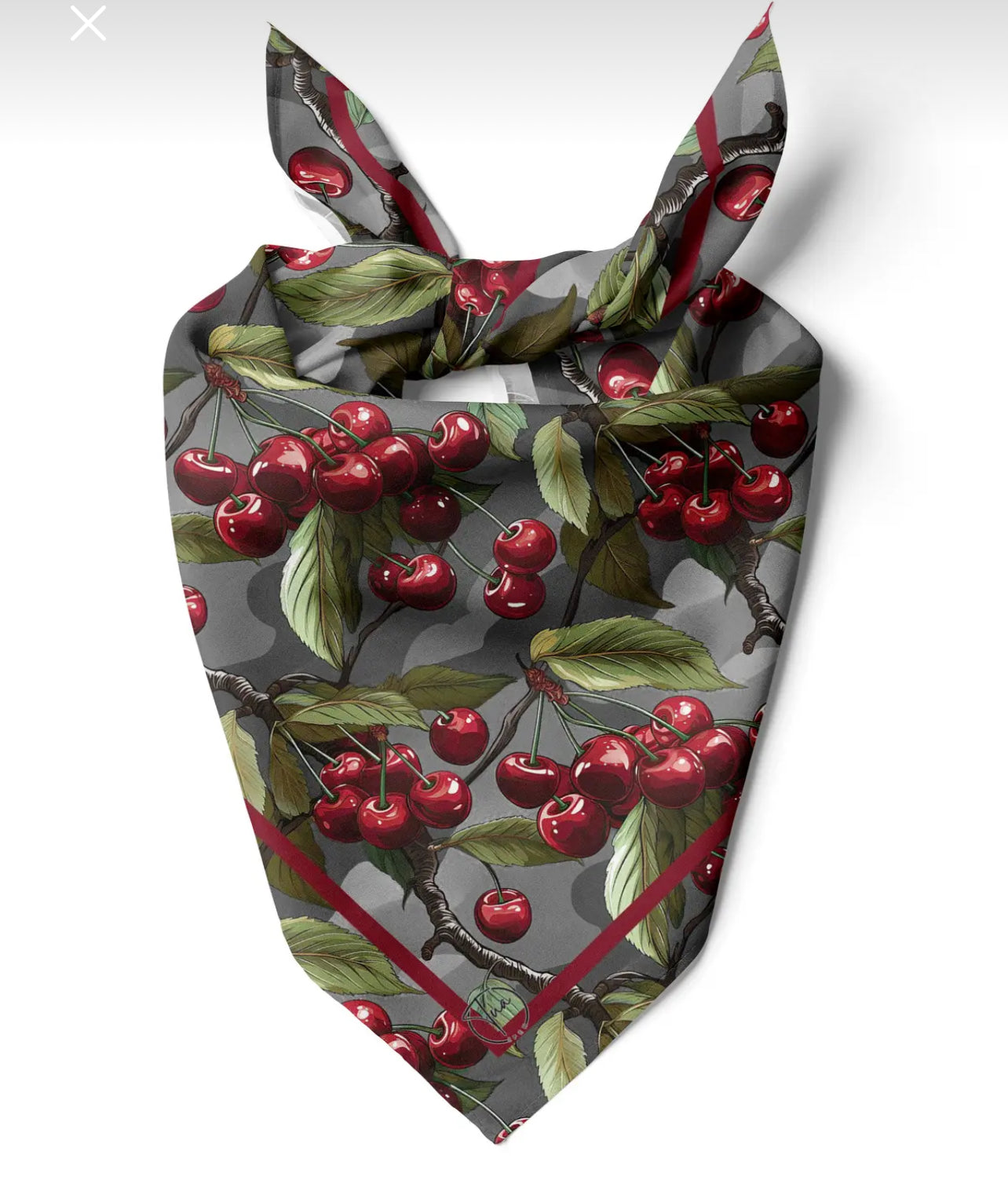 Cute Bandana, Cherry Bandana, Soft Satin Bandana