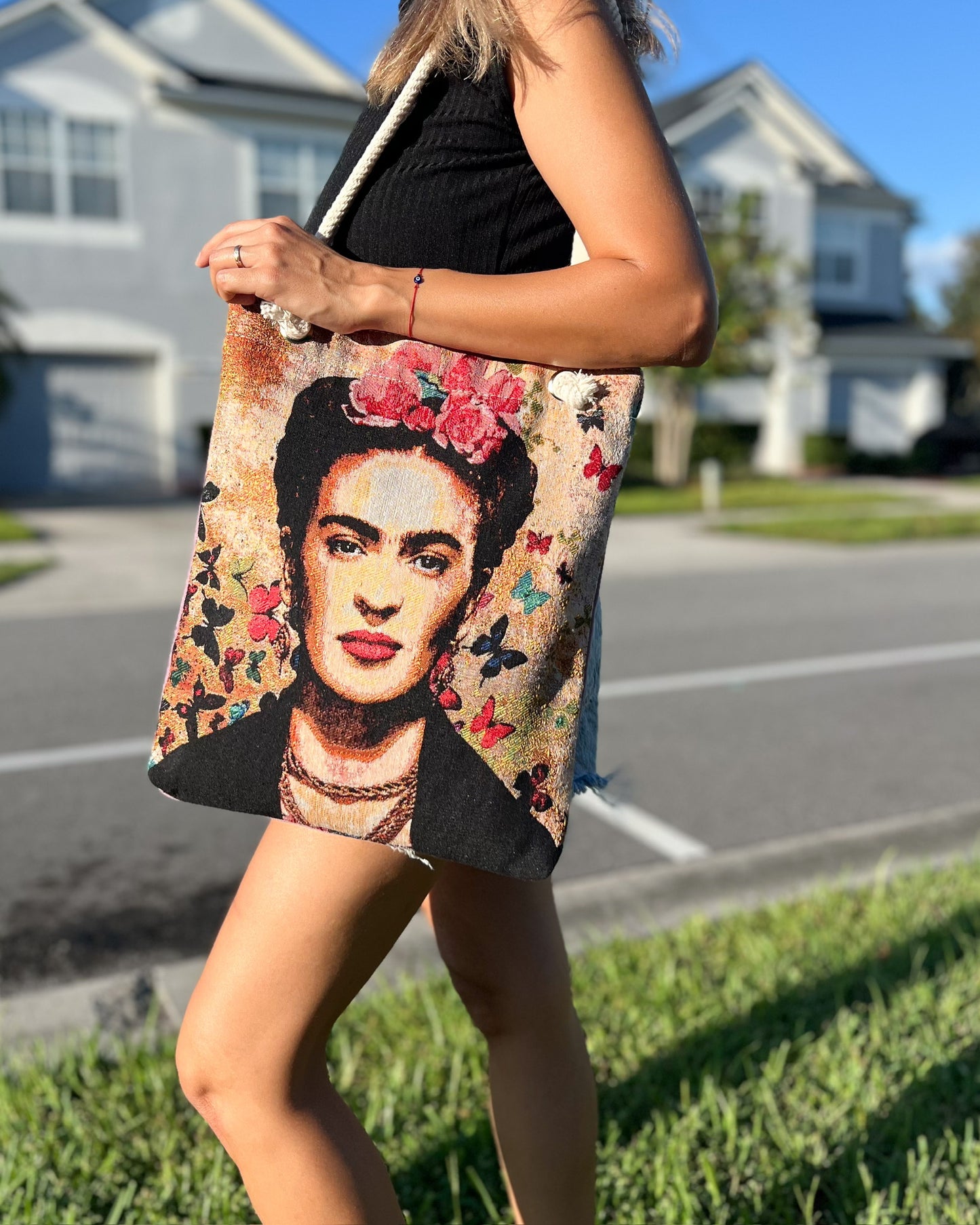 Frida Kahlo Shoulder Bag, Handmade Tote Bag for Women