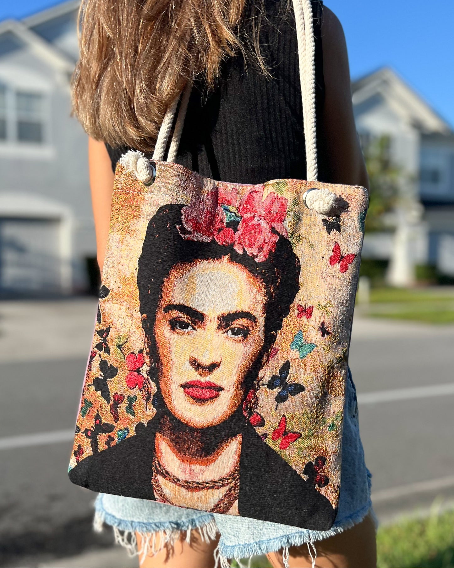 Frida Kahlo Shoulder Bag, Handmade Tote Bag for Women