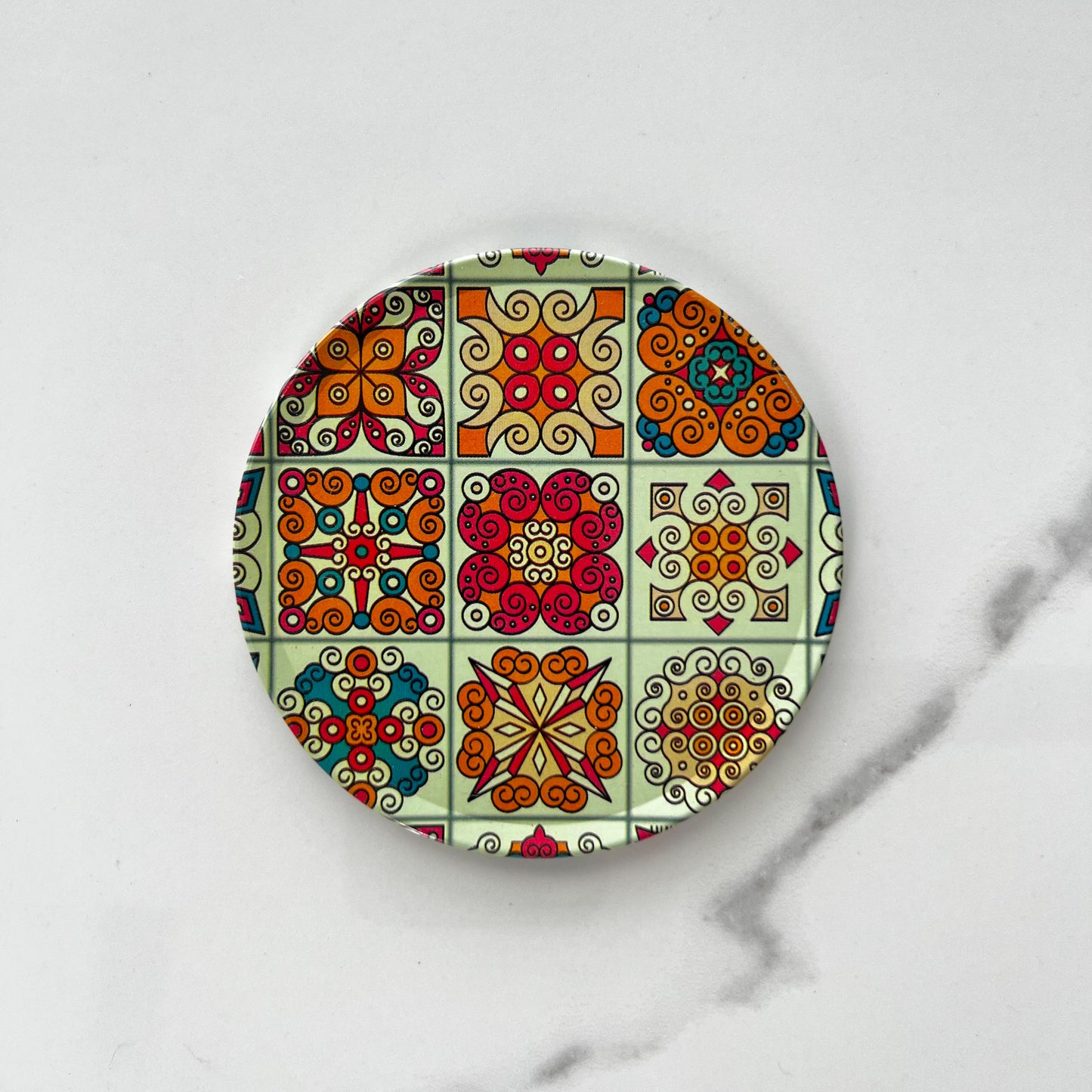 Moroccan Tile Style Tin Coaster, Bohemian Coaster