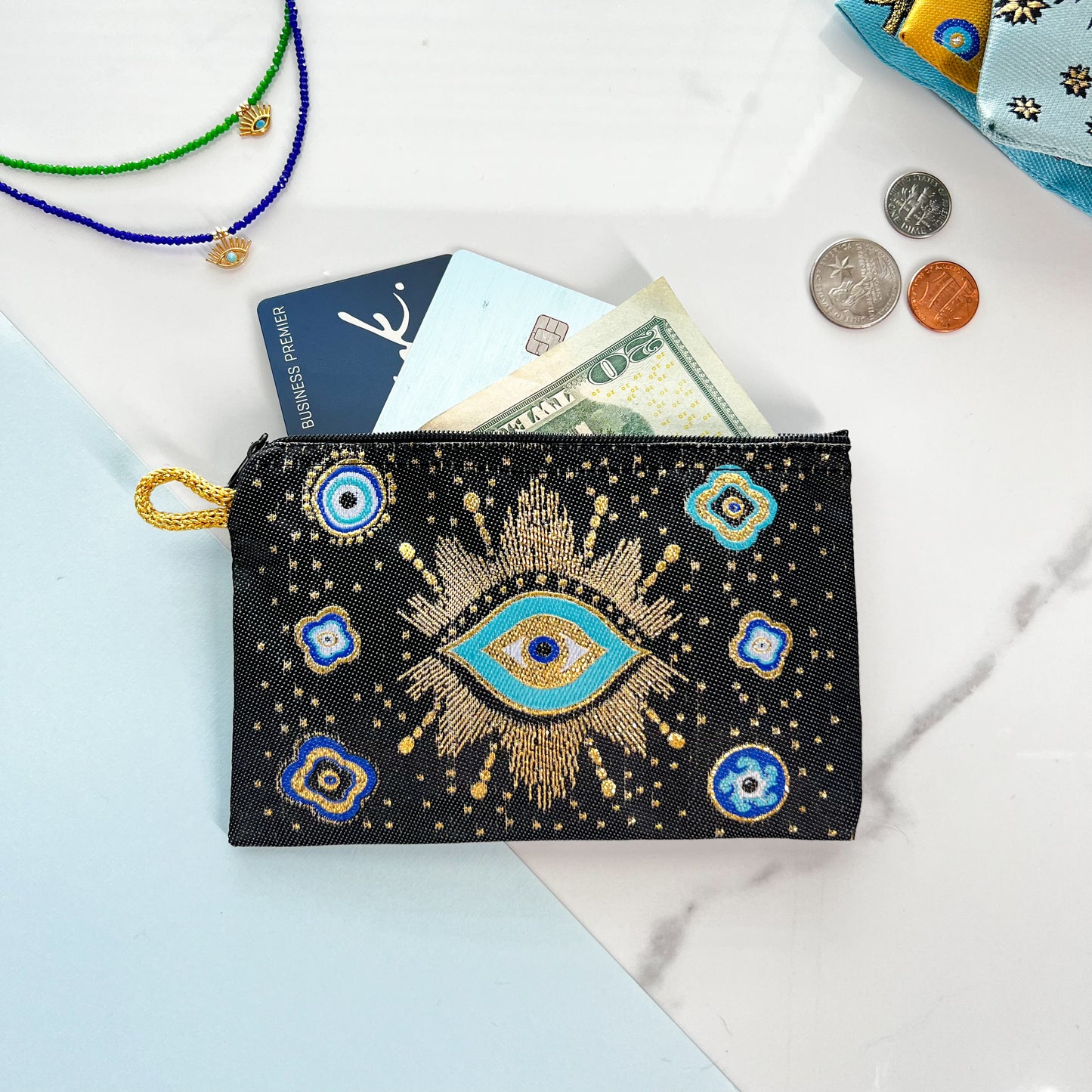 Turkish Evil Eye Coin Purse, Fabric Zipper Pouch, Small Gifts