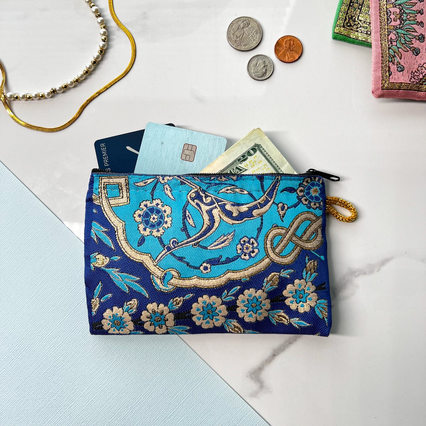 Floral Coin Purse, Artful Coin Purse, Handmade Pouch