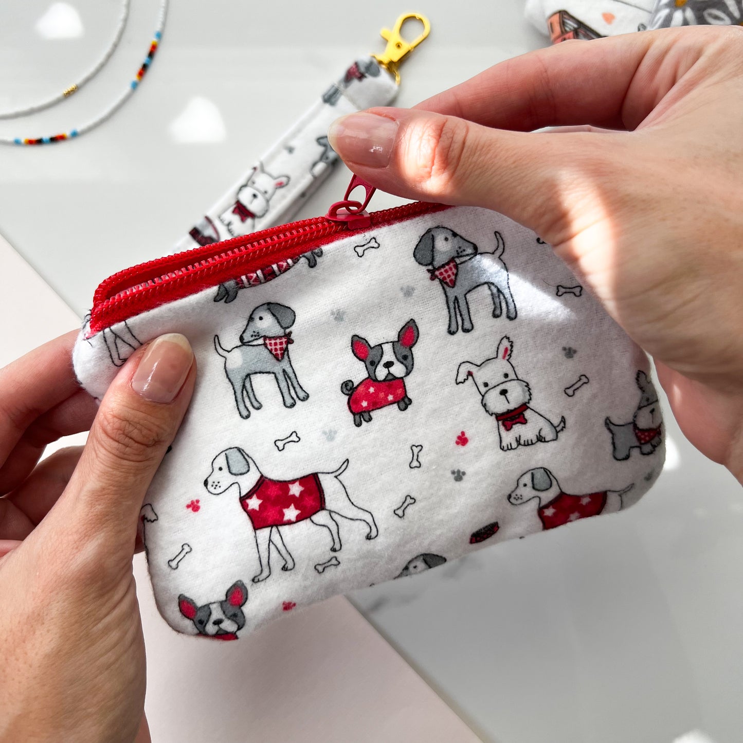 Dog Design Fabric Zipper Pouch, Small Coin Purse