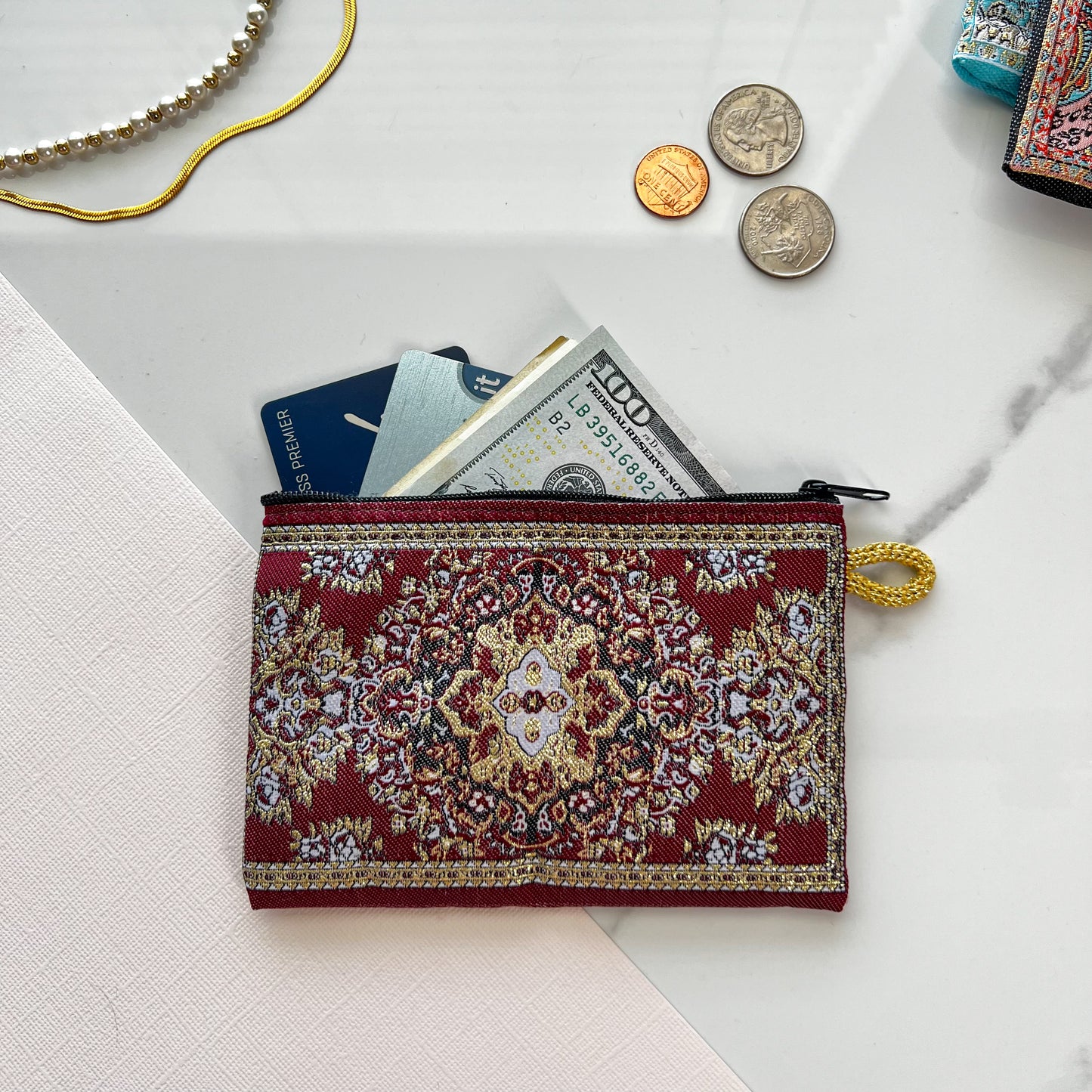 Rug Design Zipper Pouch, Boho Fabric Pouch
