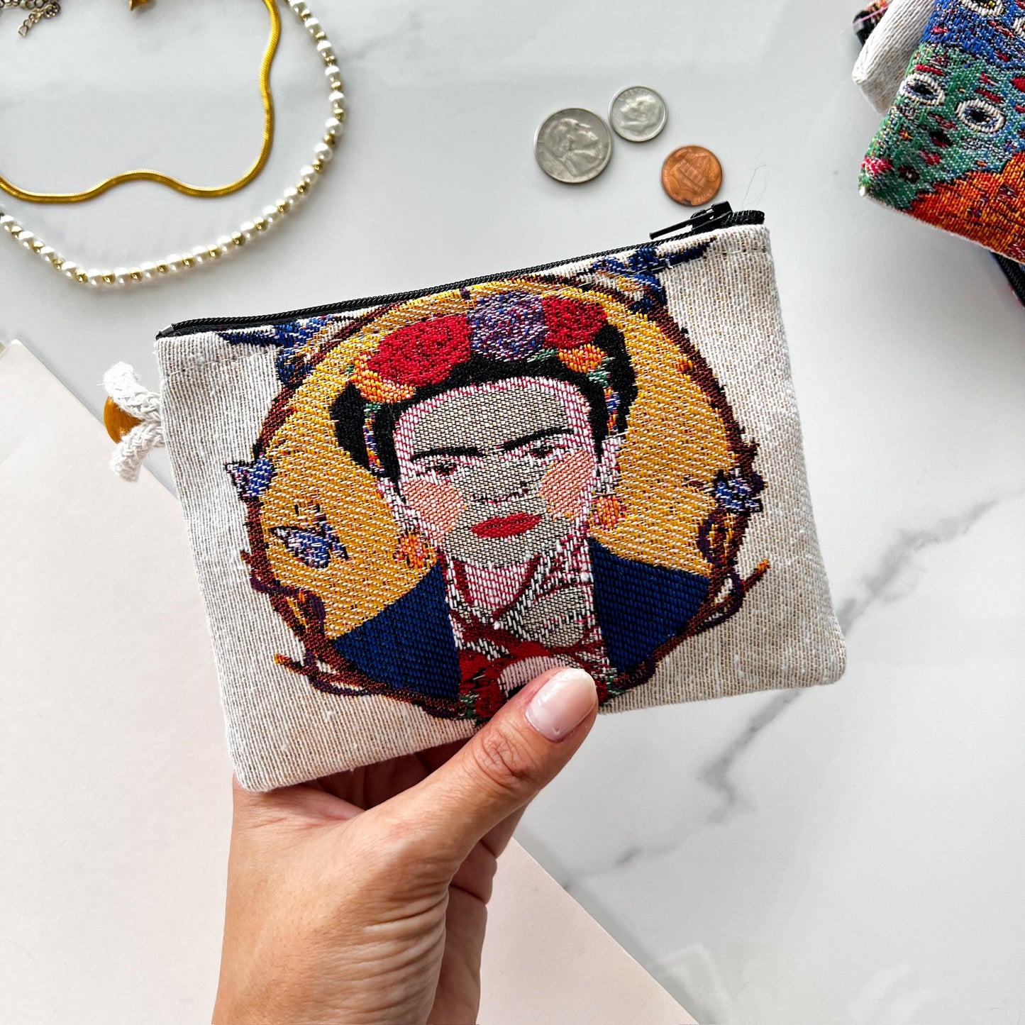 Frida Kahlo Coin Purse, Bohemian Fabric Pouch, Boho Gifts for Women