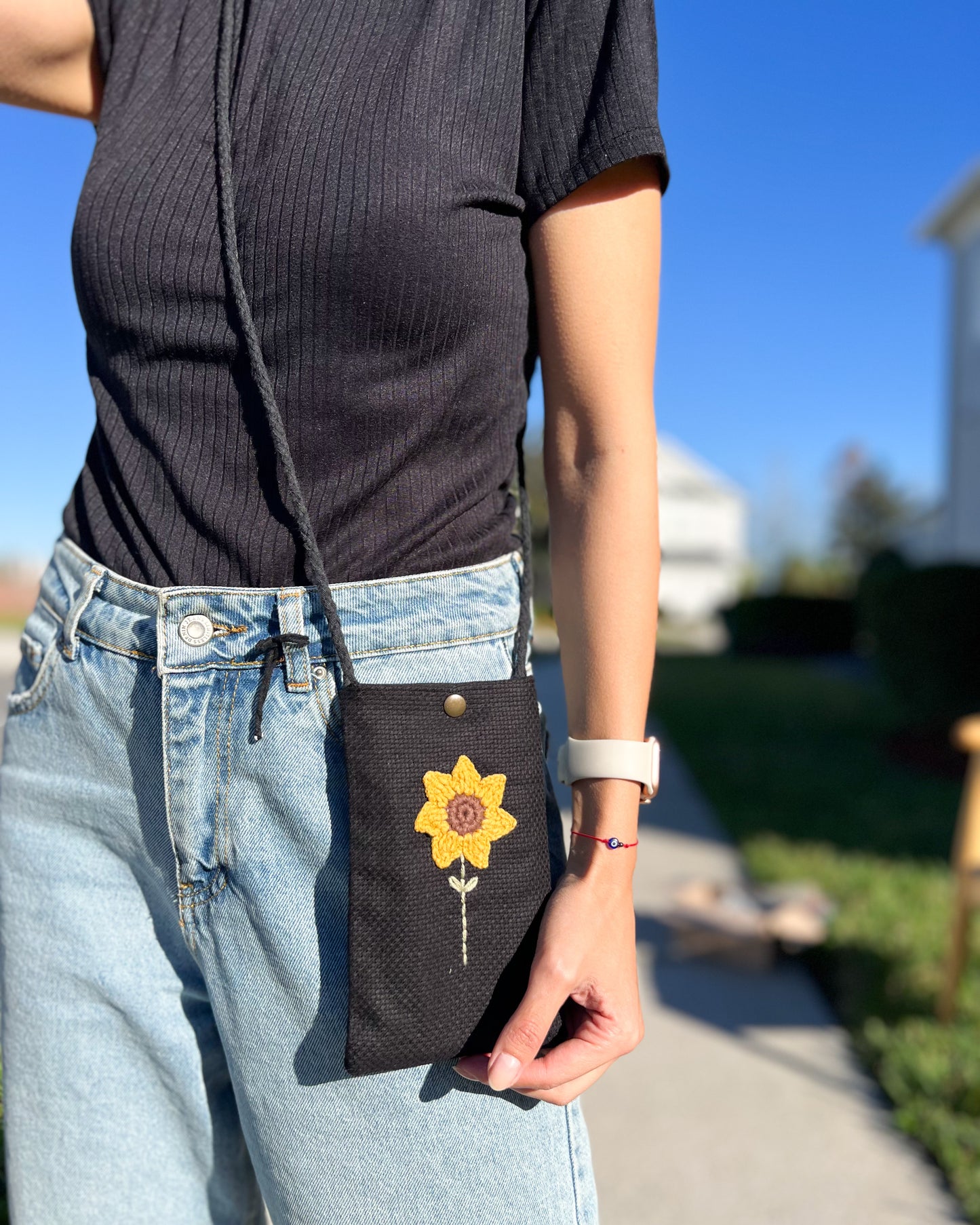Cute Small Phone Bag, Sunflower Phone Bag, Embroidery Phone Bag