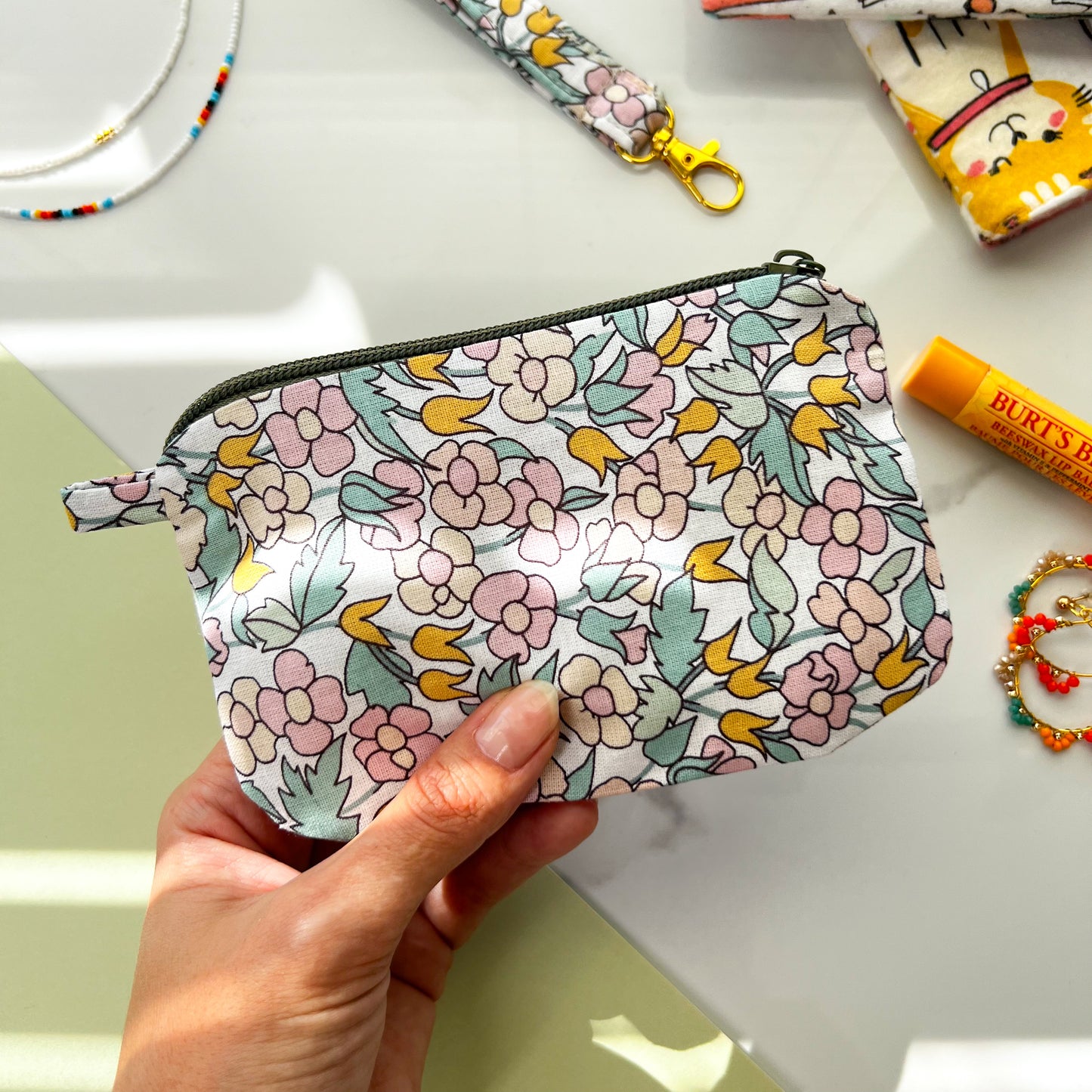 Coin Purse with Wristlet, Handmade Floral Pouch with Wristlet