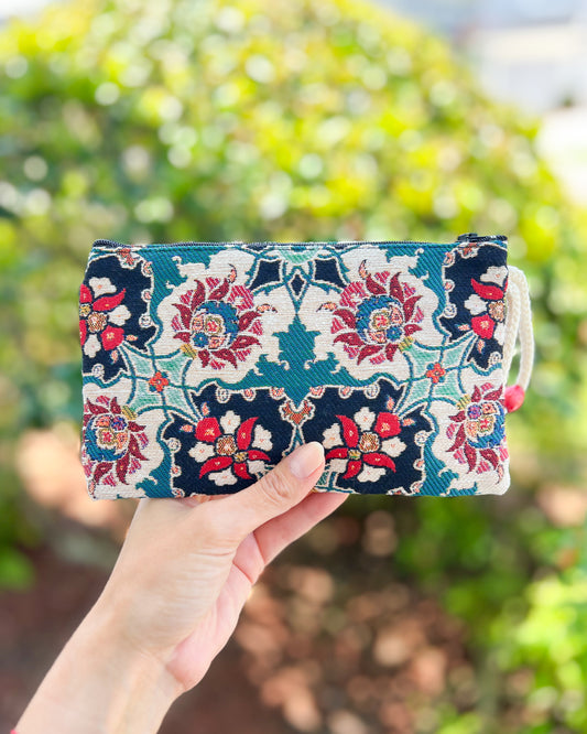 Woven Fabric Pouch, Floral Coin Purse