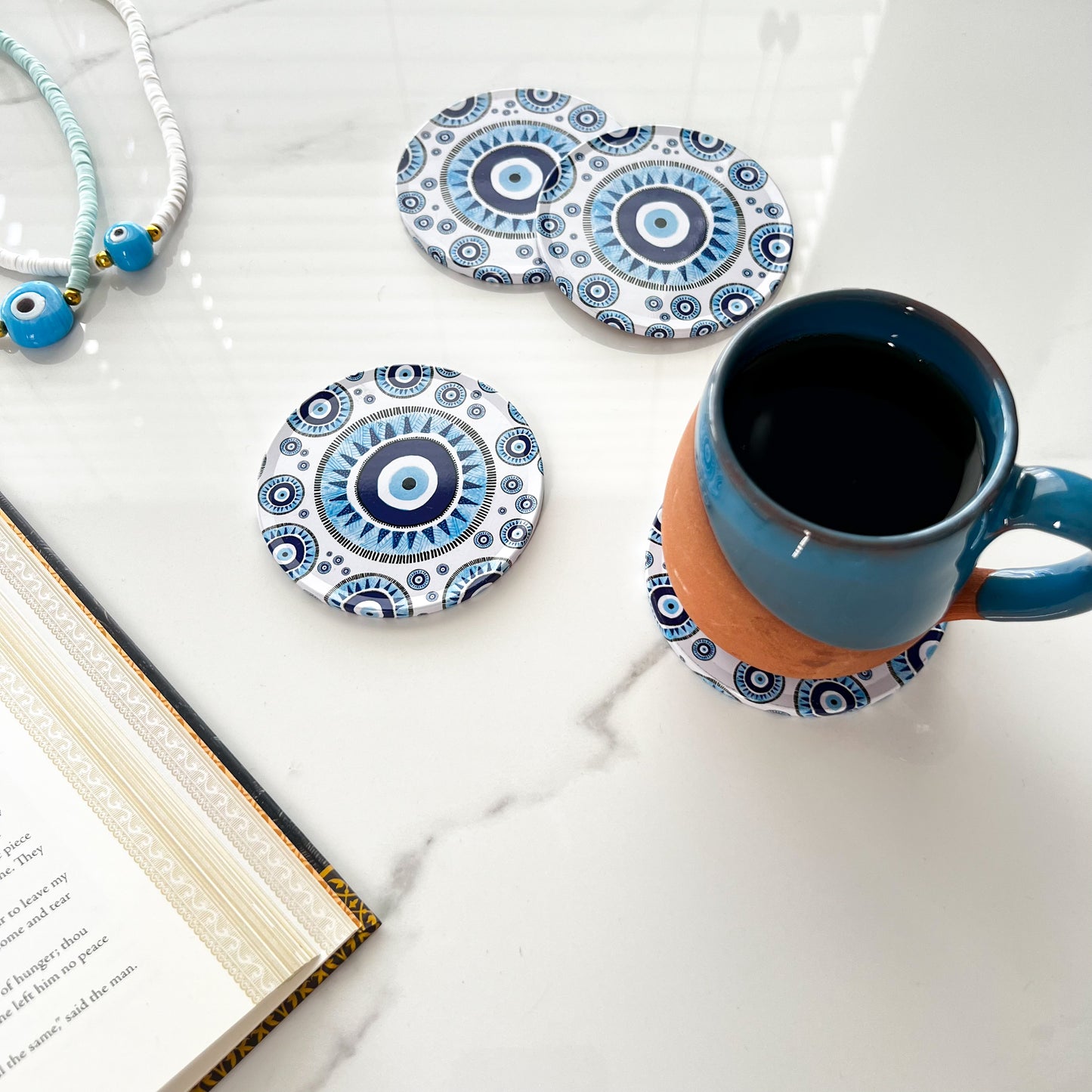 Evil Eye Coaster, Tin Coaster with Cork Backing
