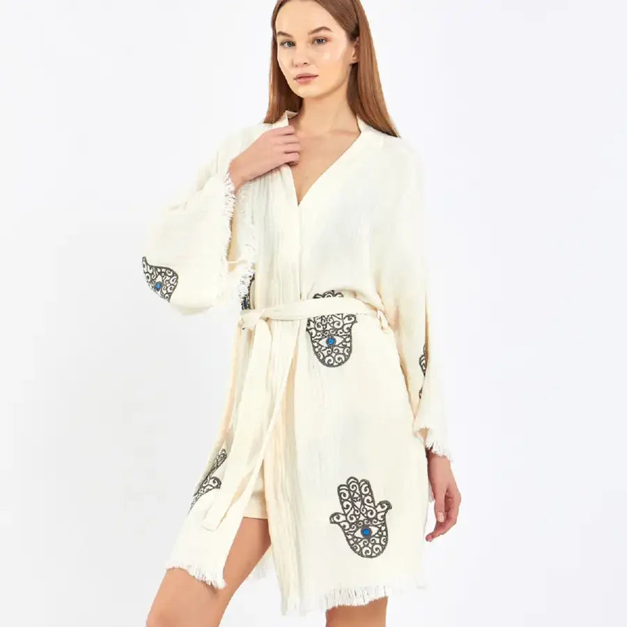 Short Cotton Kimono, Boho Kimono, Cotton Robe