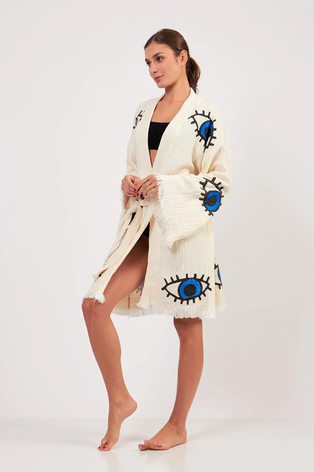 Organic Cotton Kimono, Evil Eye Robe, Boho Kafthan