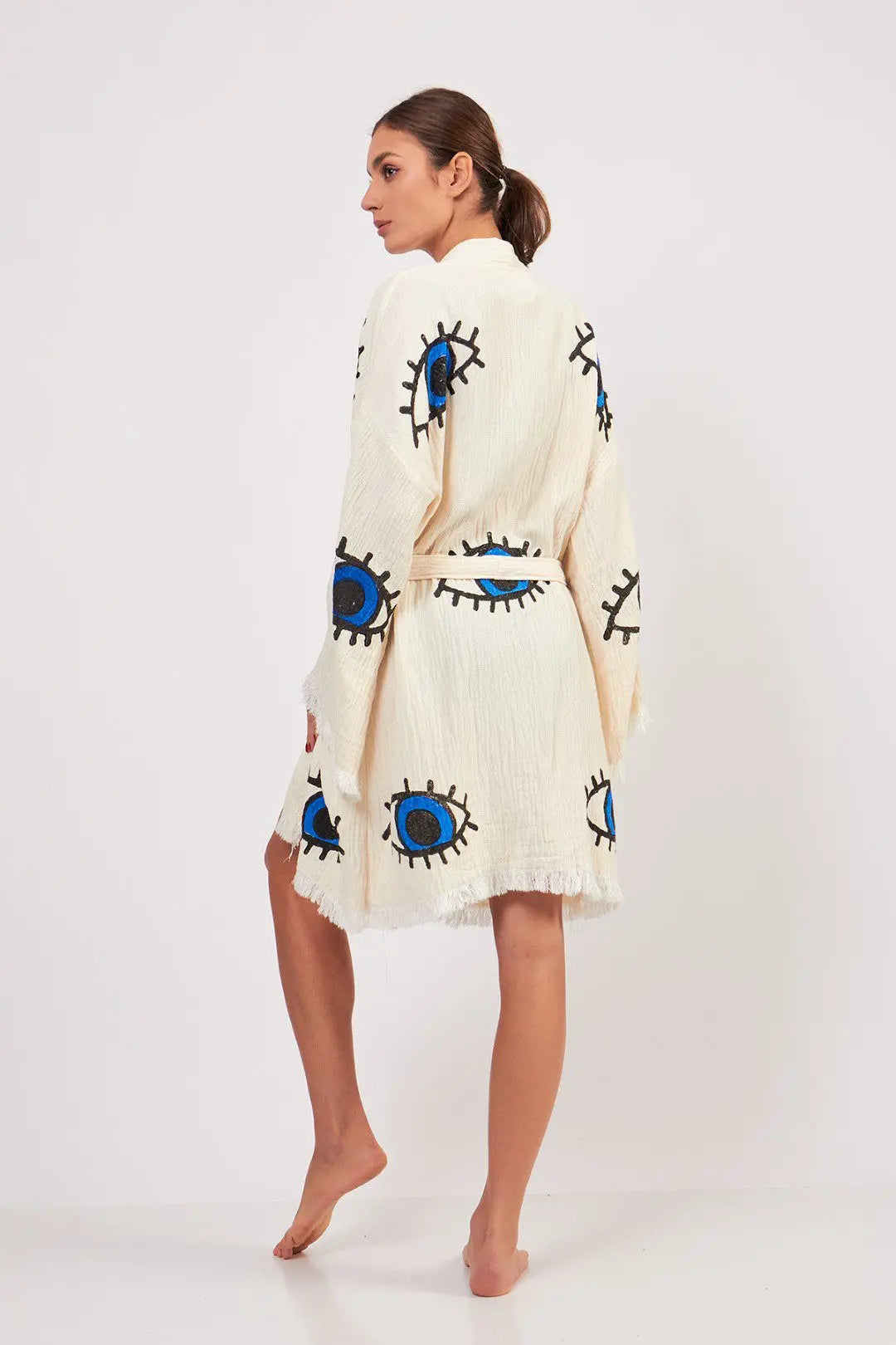 Organic Cotton Kimono, Evil Eye Robe, Boho Kafthan