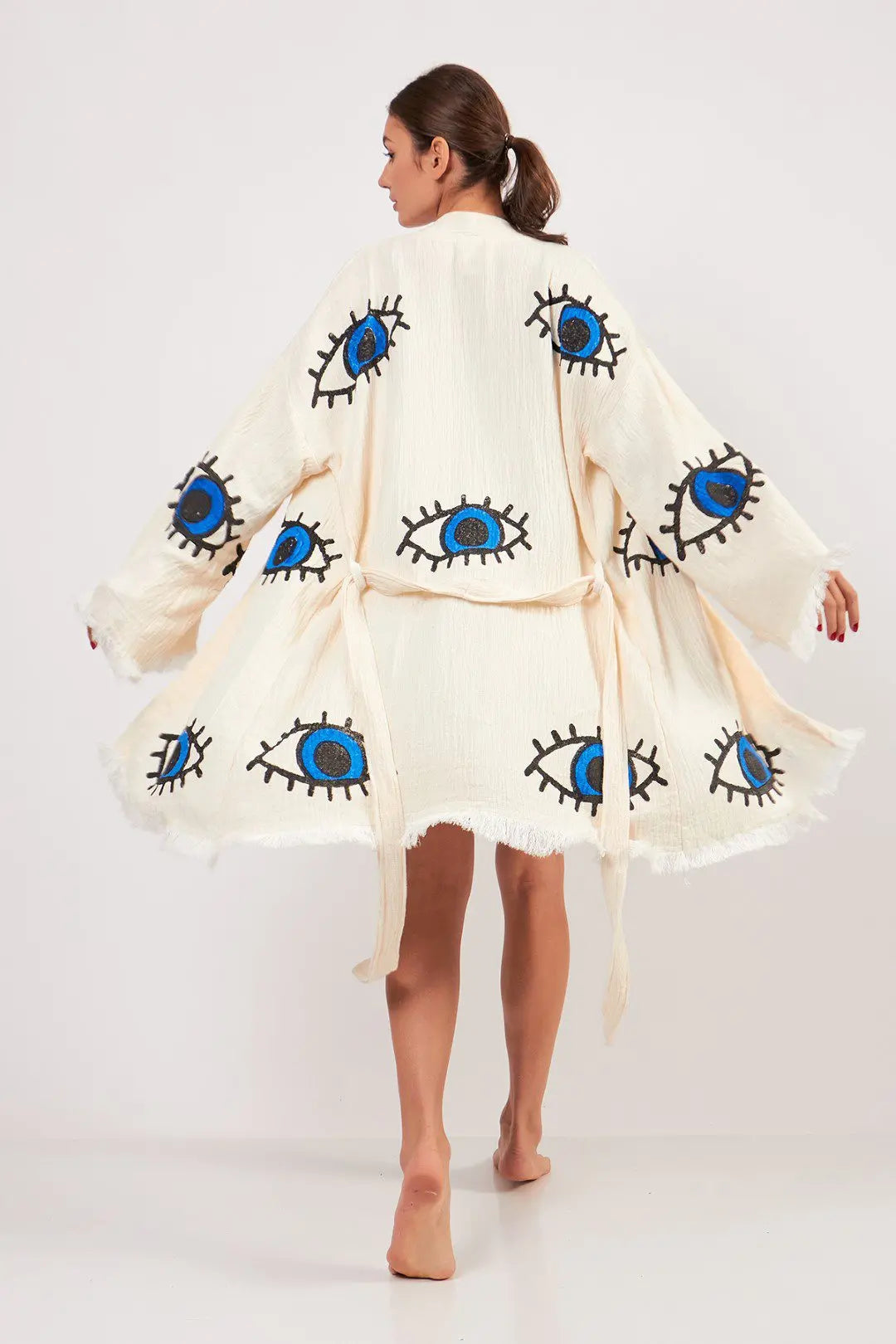Organic Cotton Kimono, Evil Eye Robe, Boho Kafthan