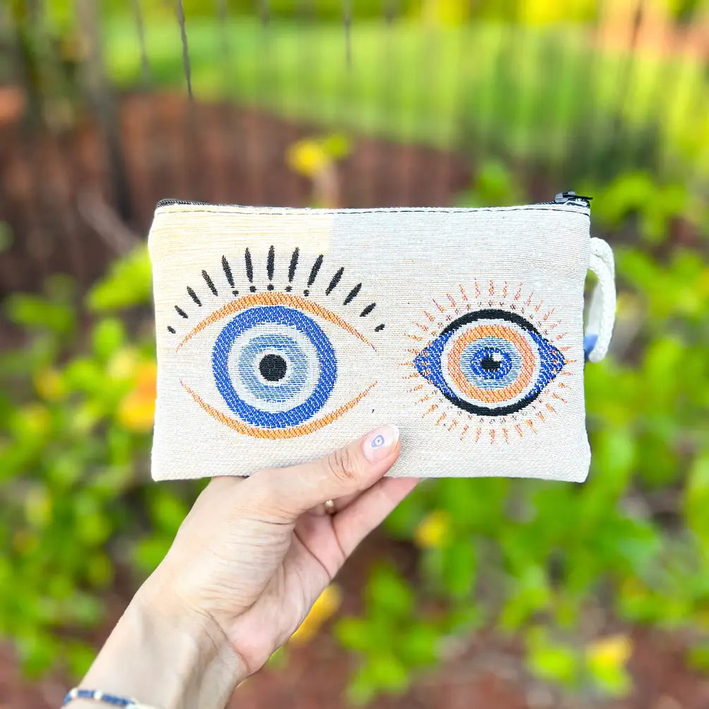 Woven Fabric Coin Purse, Evil Eye Zipper Pouch, Small Gifts