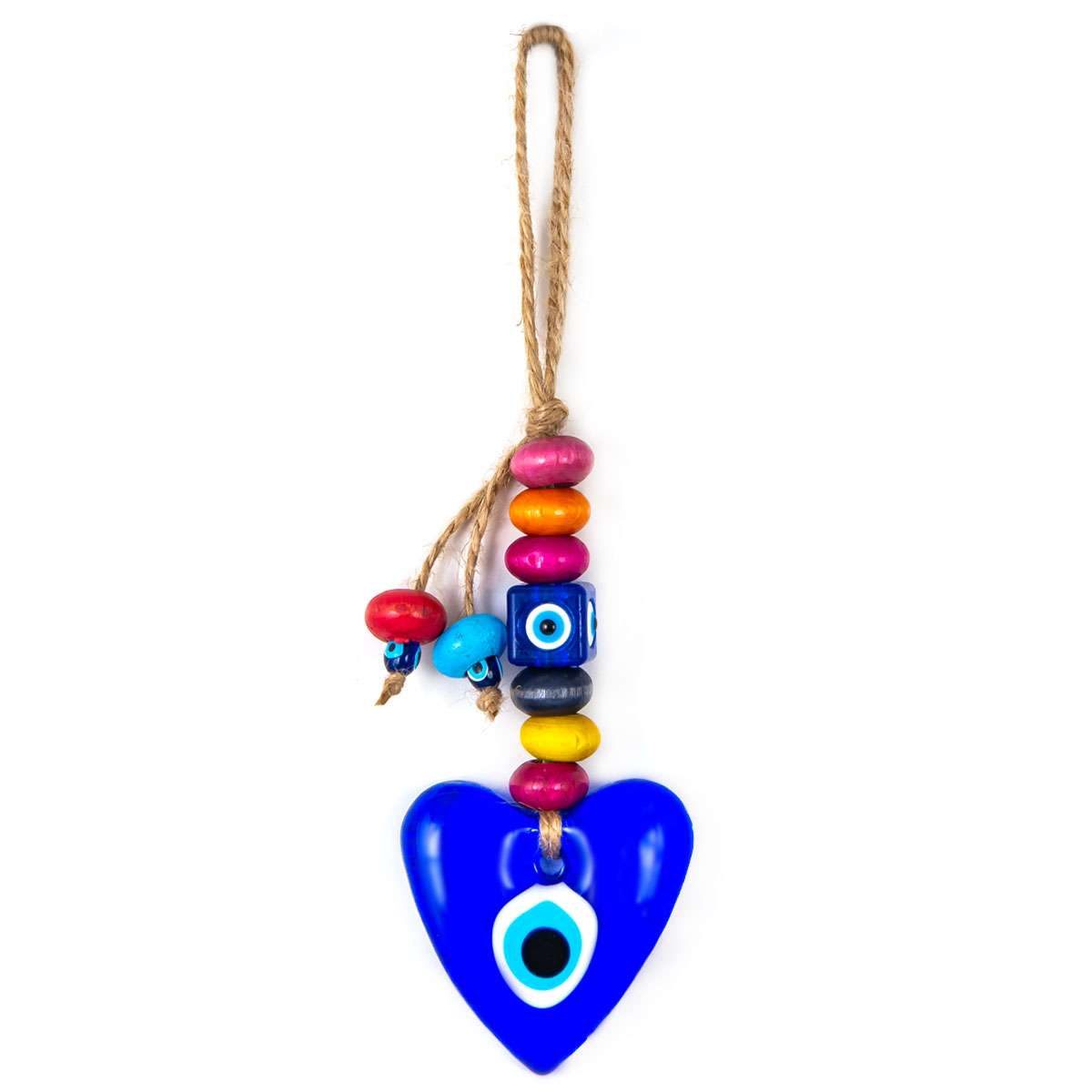 Heart Shaped Evil Eye Wall Hanging with Handmade Beads