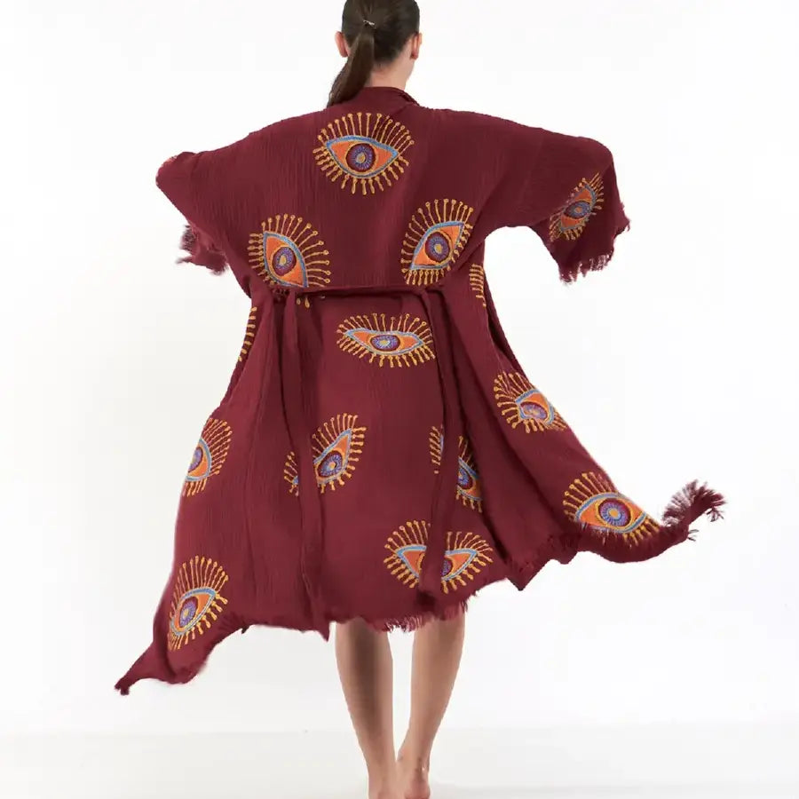 Long Evil Eye Kimono, Organic Cotton Kimono, Kaftan Kimono