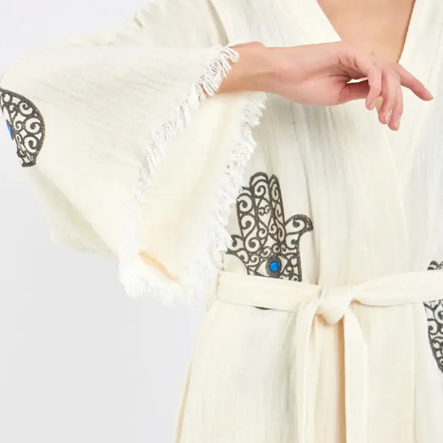 Short Cotton Kimono, Boho Kimono, Cotton Robe