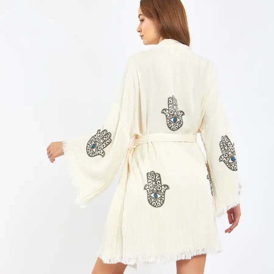 Short Cotton Kimono, Boho Kimono, Cotton Robe