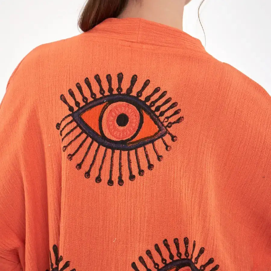 %100 Cotton Kimono, Evil Eye Robe, Boho Kimono