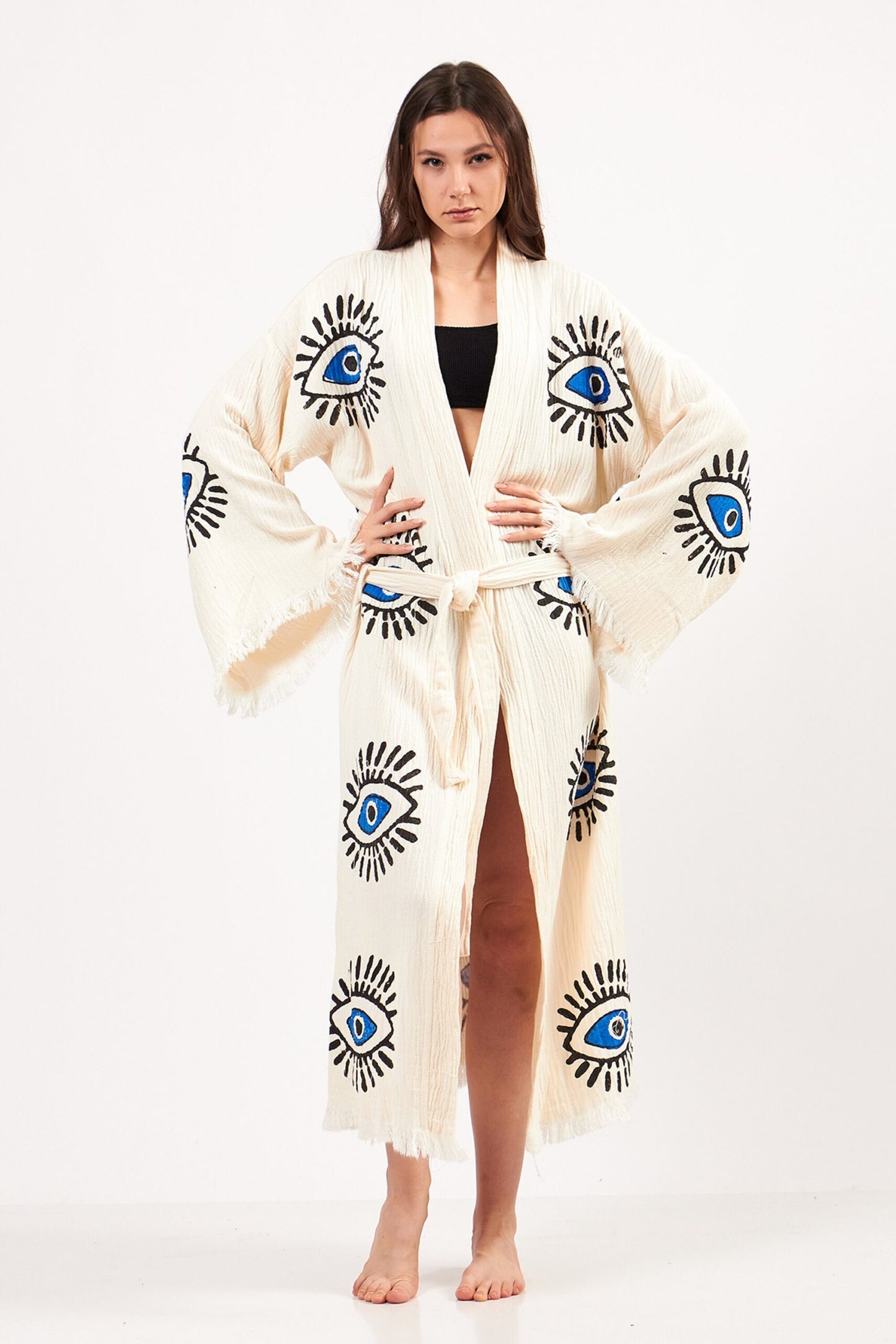 Evil Eye Robe, Cotton Kimono, Handmade Kimono for Women