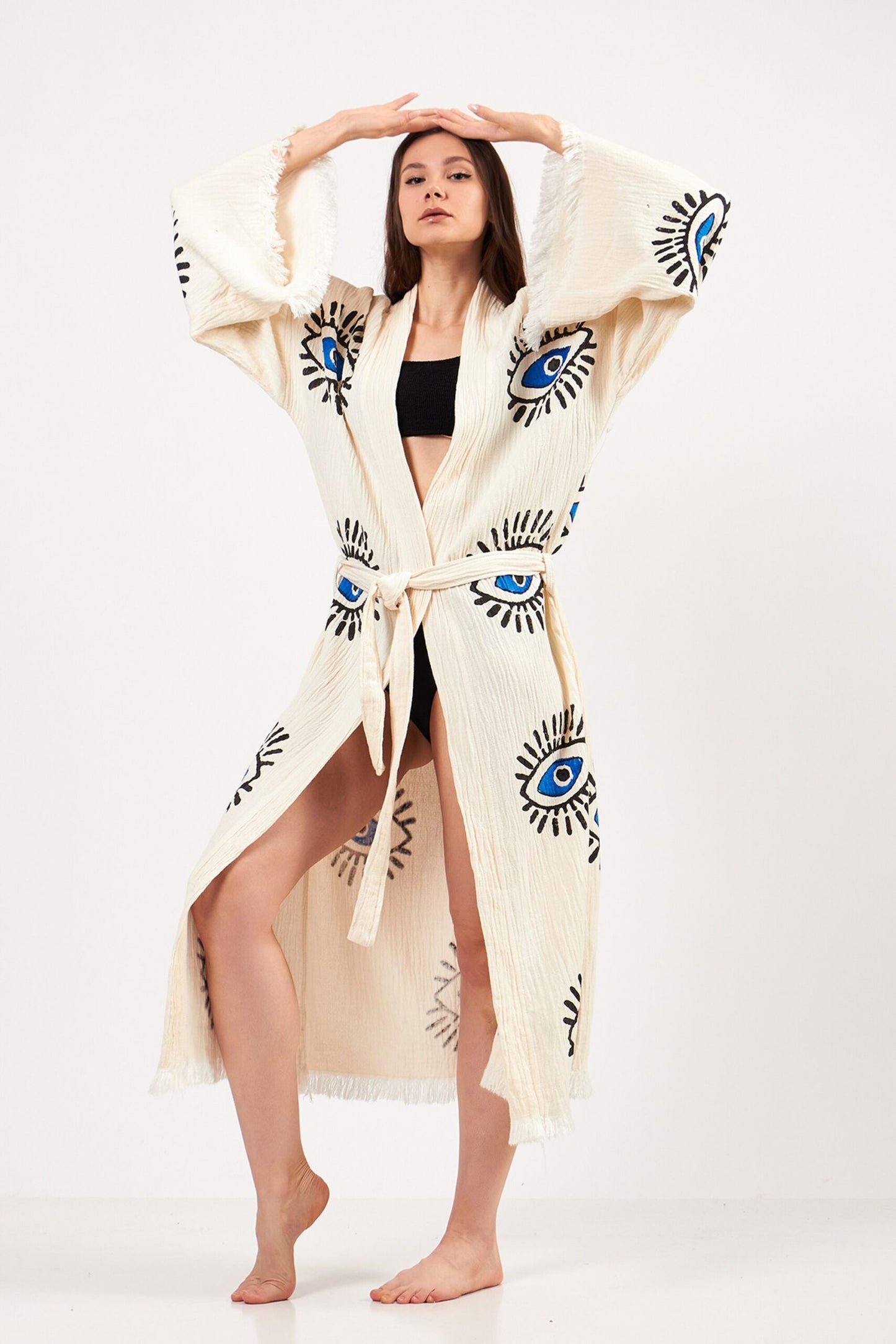 Evil Eye Robe, Cotton Kimono, Handmade Kimono for Women