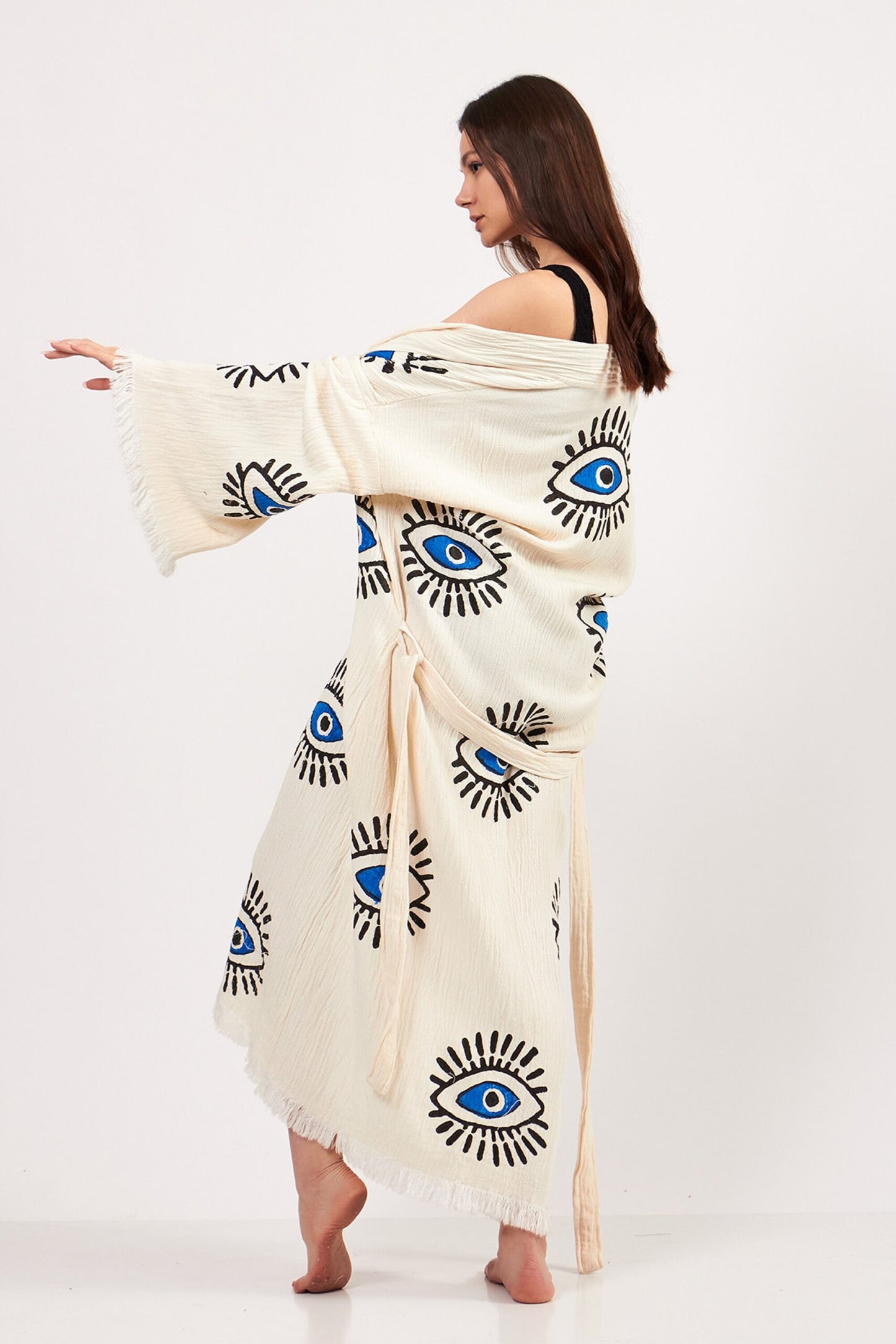 Evil Eye Robe, Cotton Kimono, Handmade Kimono for Women