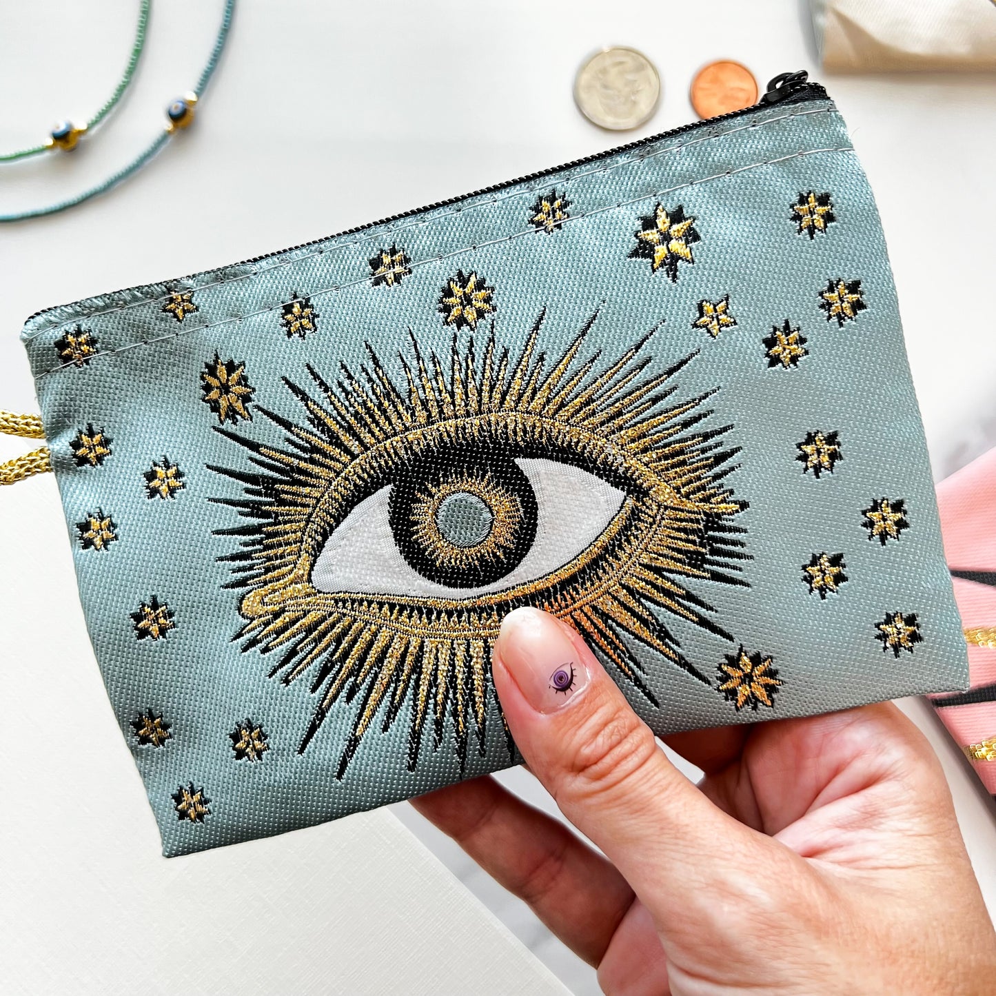 Boho Coin Purse, Fabric Zipper Pouch, Handmade Coin Purse
