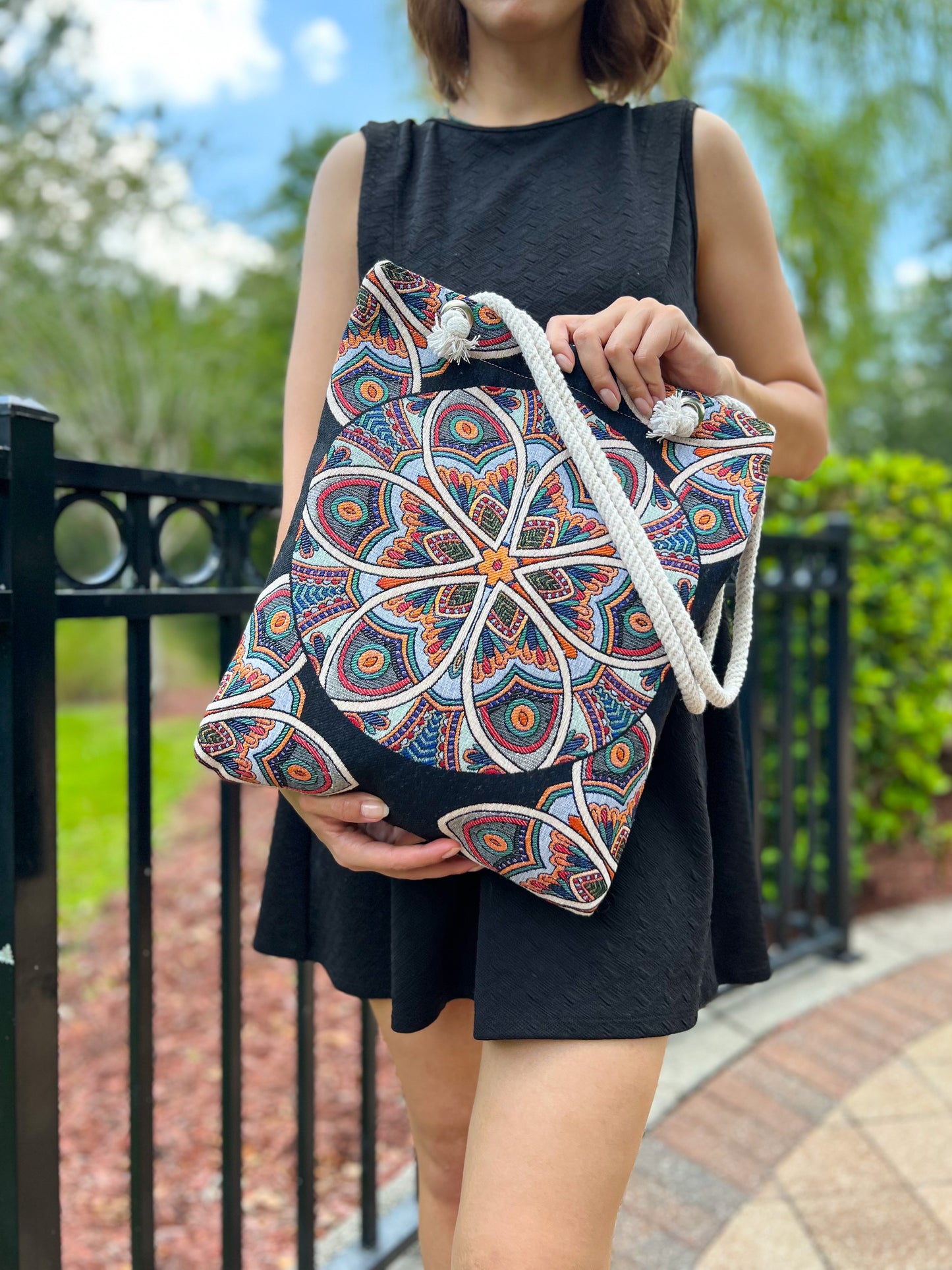 Tapestry Style Shoulder Bag, Fabric Beach Bag, Tote Bag