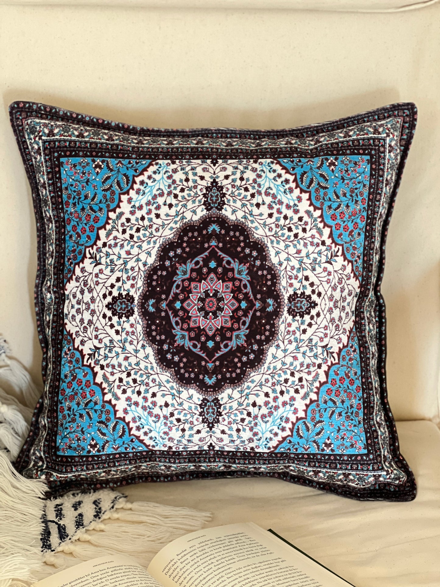 Blue Decorative Pillow Cover 18x18, Handmade Throw Pillow Case
