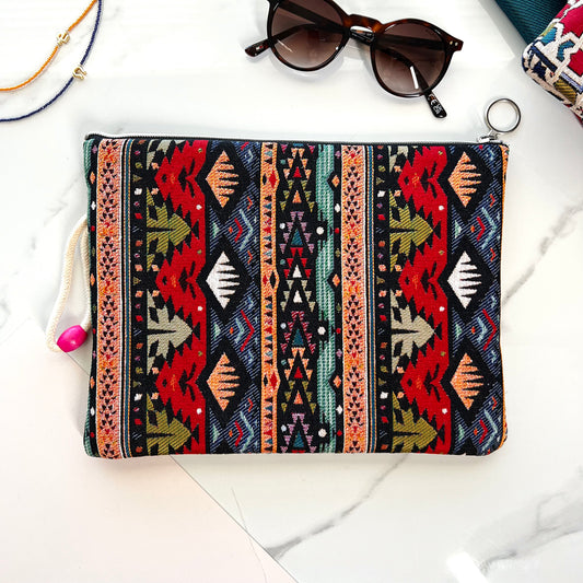 Rug Design Clutch with Wristlet, Boho Handmade Clutch