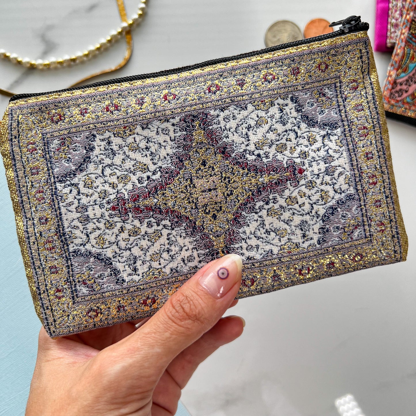 Handmade Coin Purse, Boho Fabric Pouch, Bag Organizer