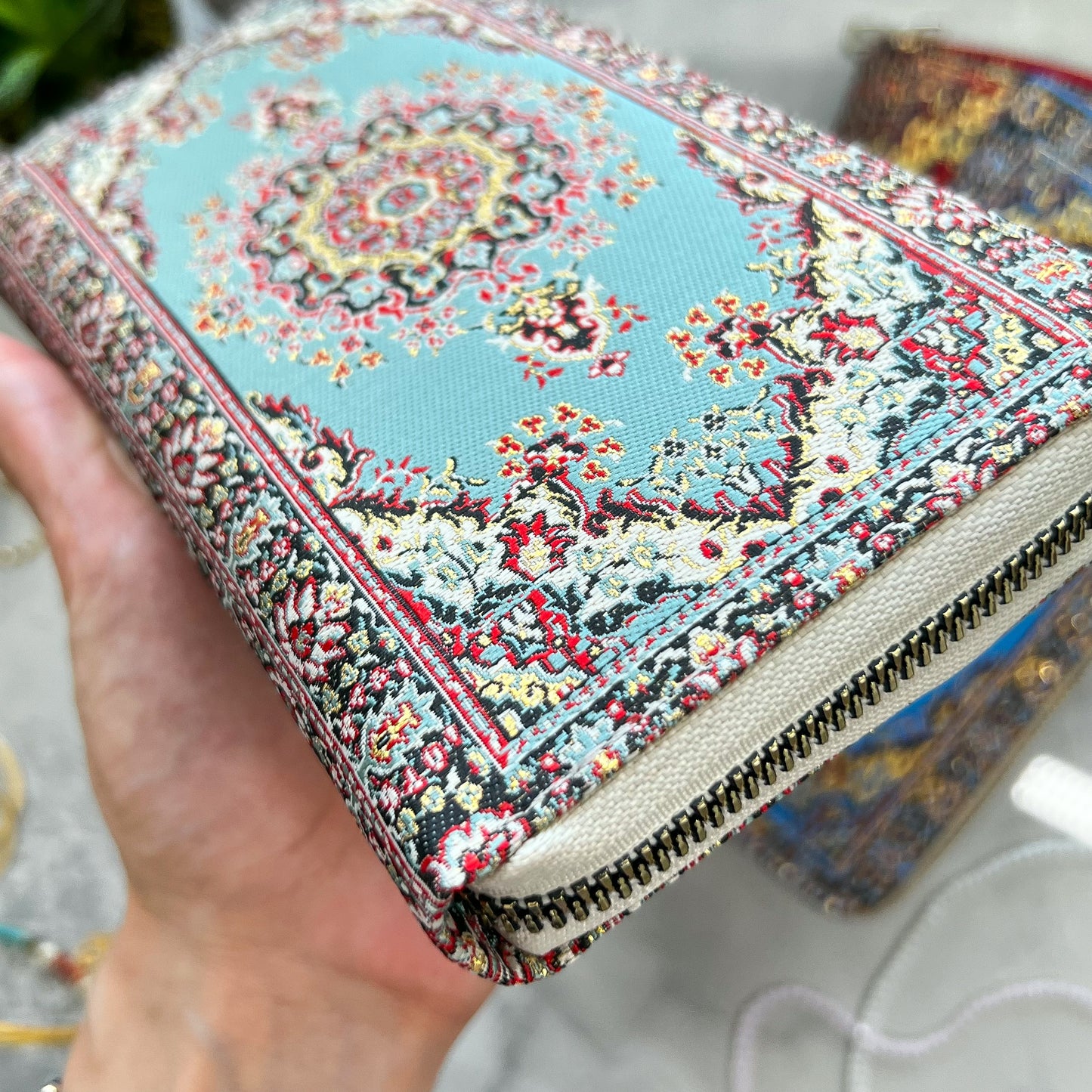 Zip Around Wallet, Rug Design Wallet, Handmade Boho Wallet