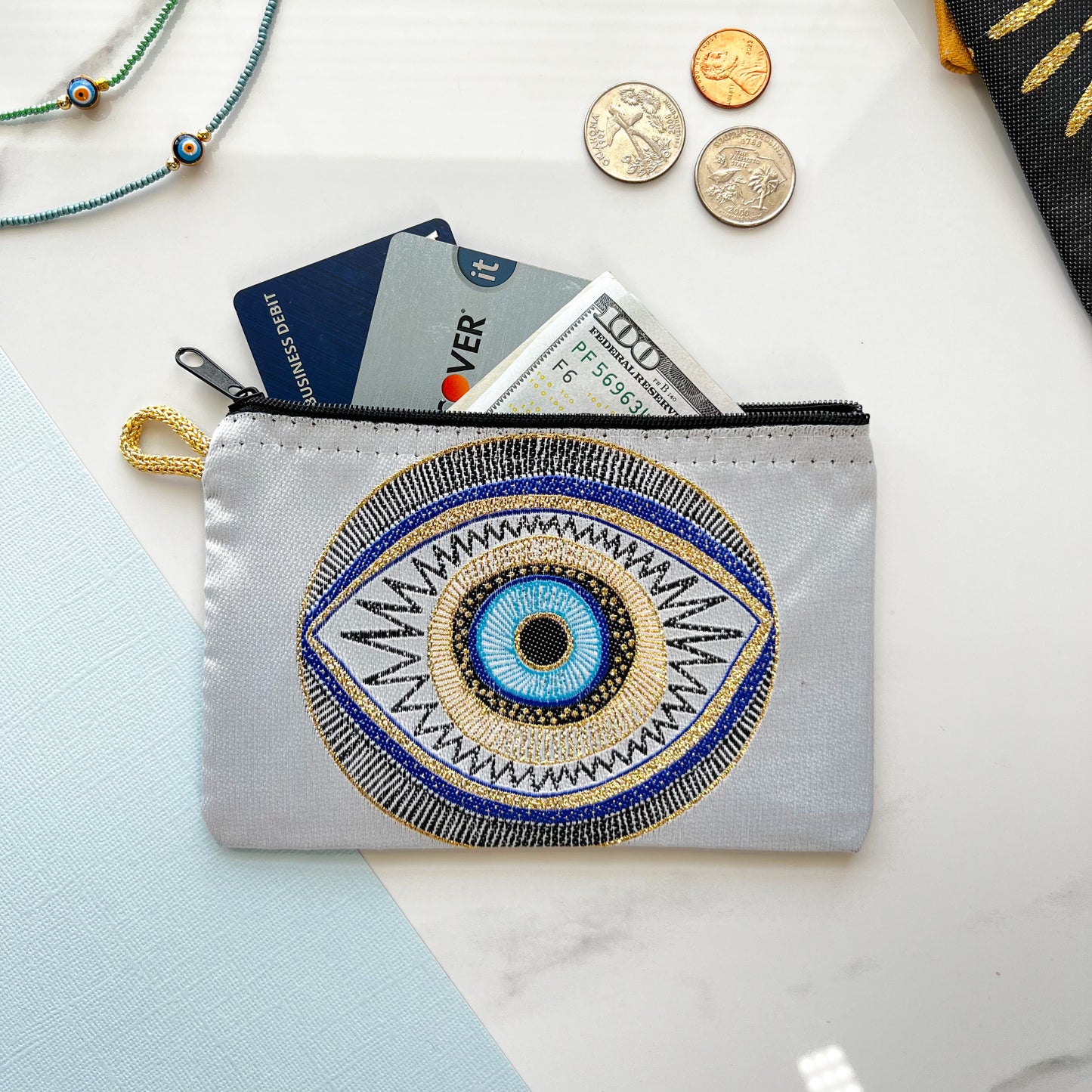 Evil Eye Pouch, Cute Coin Purse, Handmade Boho Coin Purse