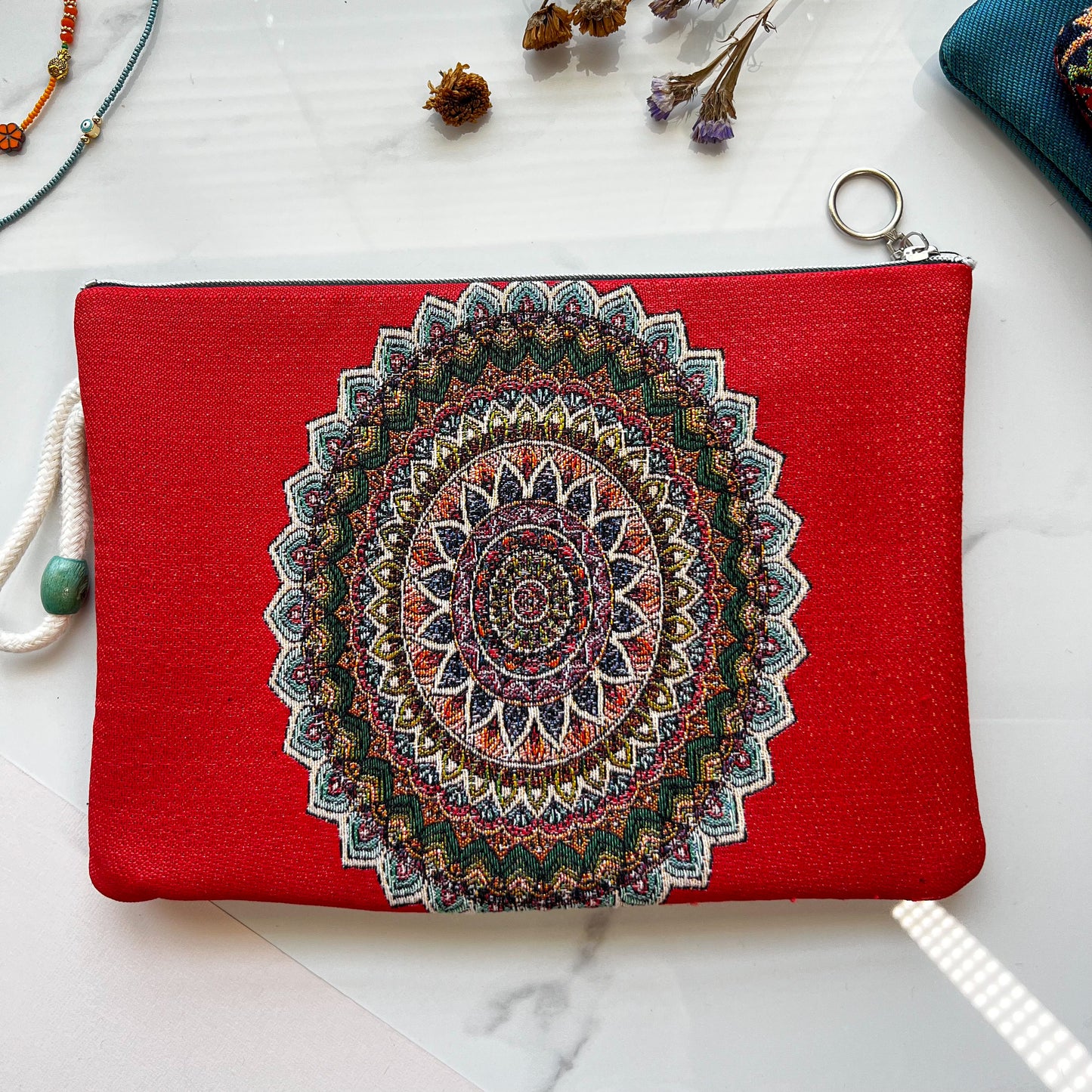Mandala Design Handmade Clutch Bag, Boho Wallet with Wristlet