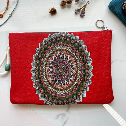 Mandala Design Handmade Clutch Bag, Boho Wallet with Wristlet