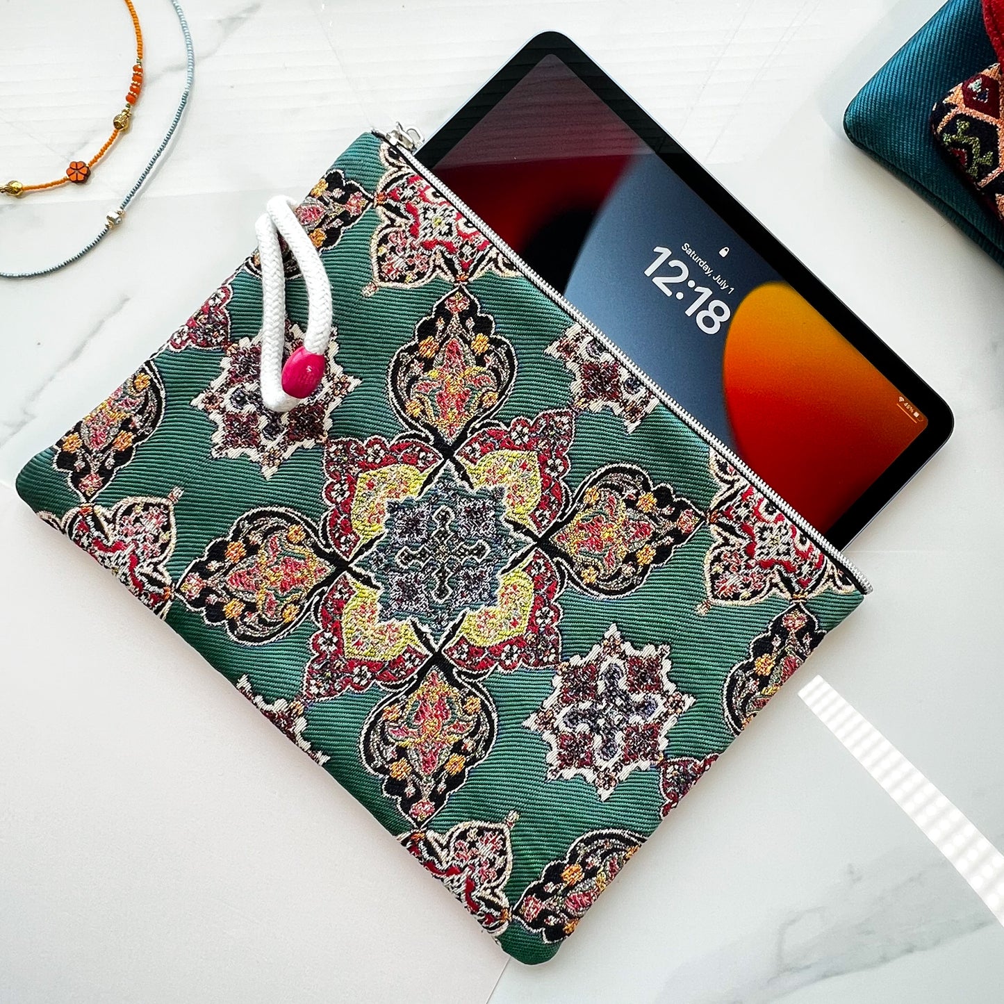 Boho Ipad Sleeve, Handmade Clutch Bag with Wristlet