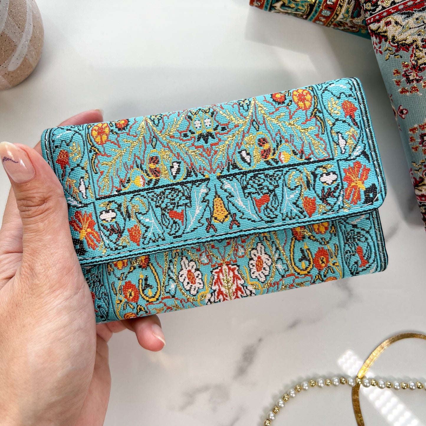 Chic Wallet, Boho Small Wallet, Turquoise Fabric Wallet