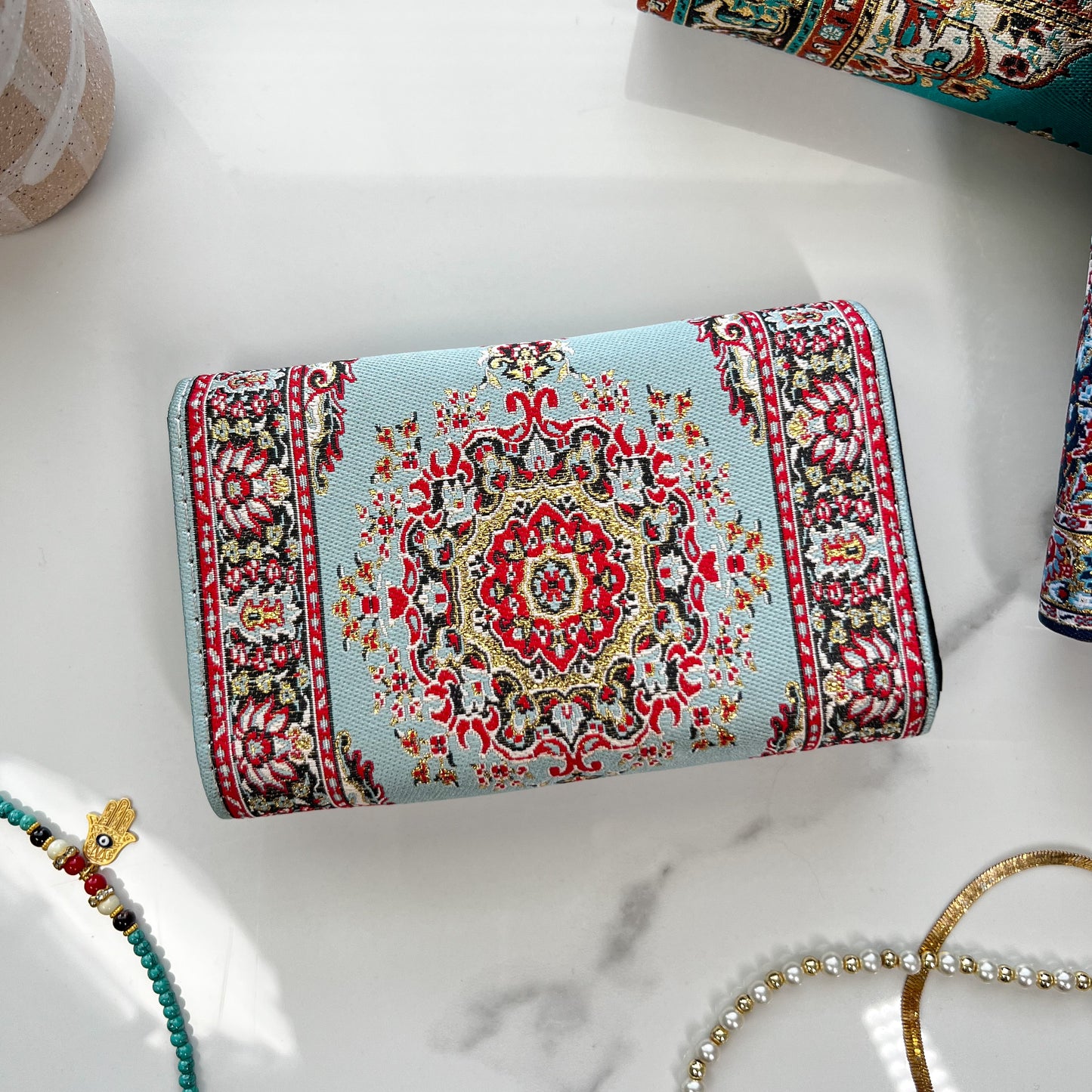 Turquoise Small Trifold Wallet, Boho Wallet, Cute Small Fabric Wallet