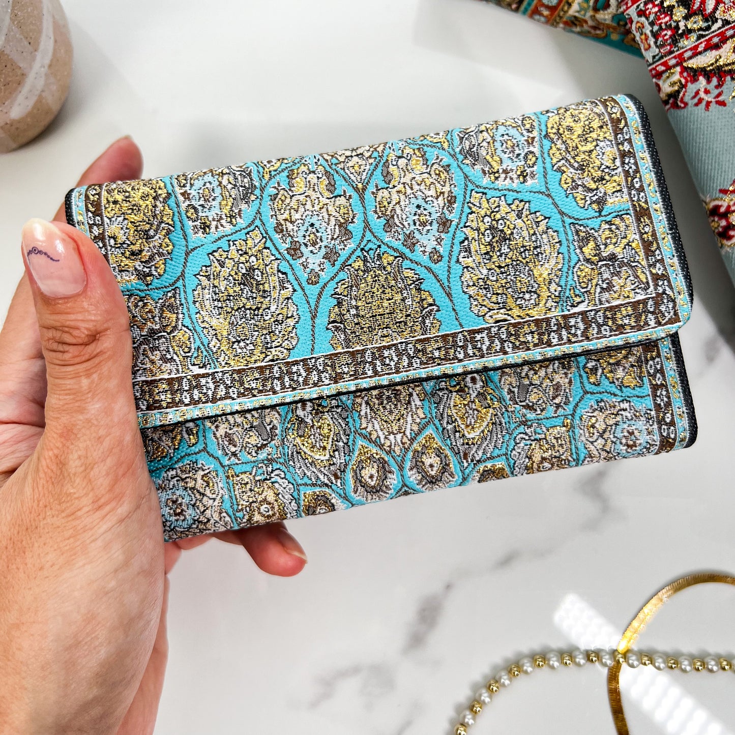 Small Blue Wallet, Cute Boho Wallet, Handmade Wallet
