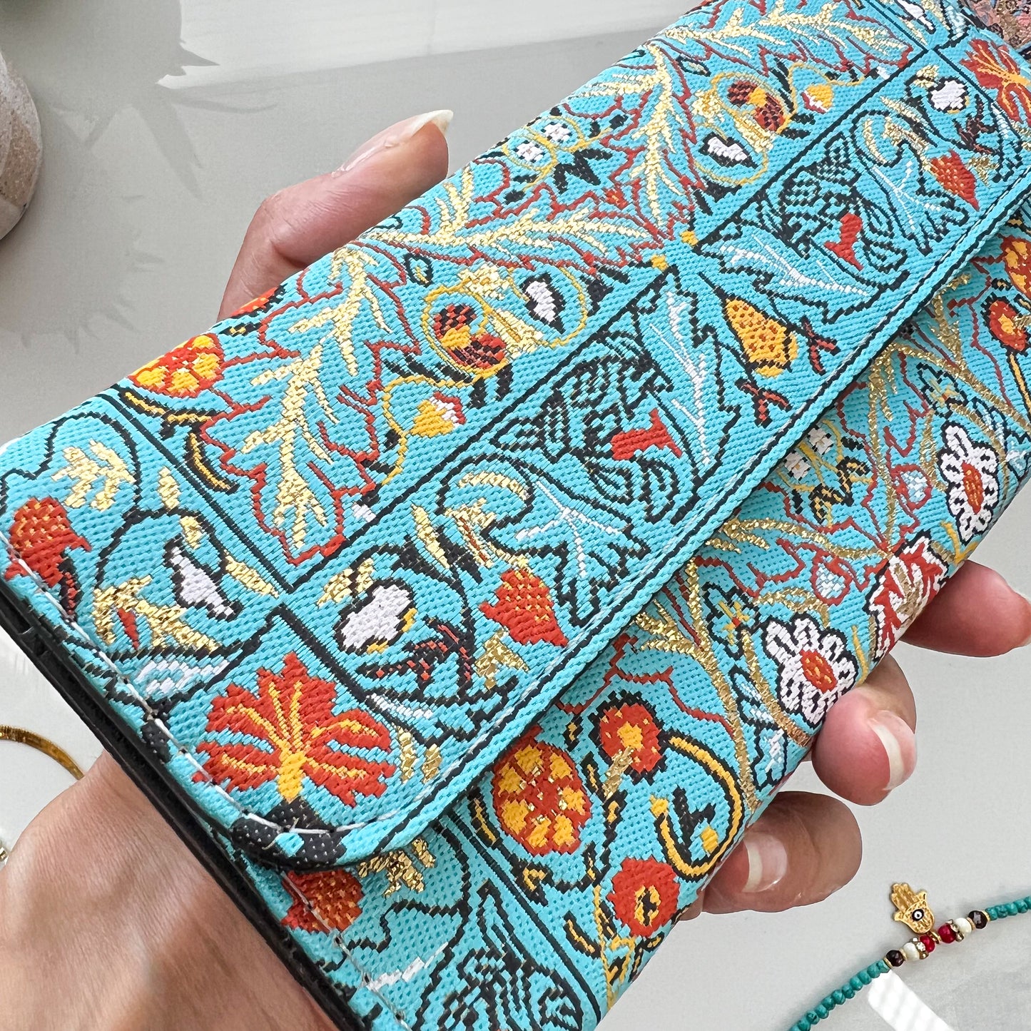Turquoise Wallet for Women, Handcrafted Wallet Women, Boho Trifold Wallet