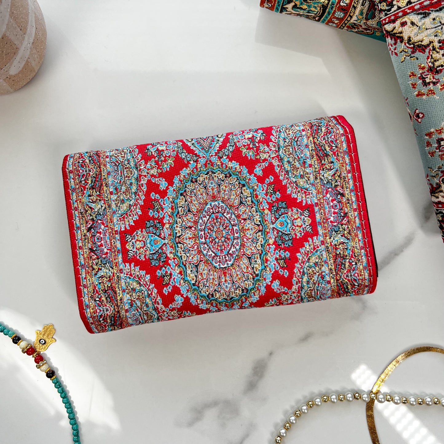 Rug Design Wallet, Small Trifold Wallet, Handmade Vegan Wallet